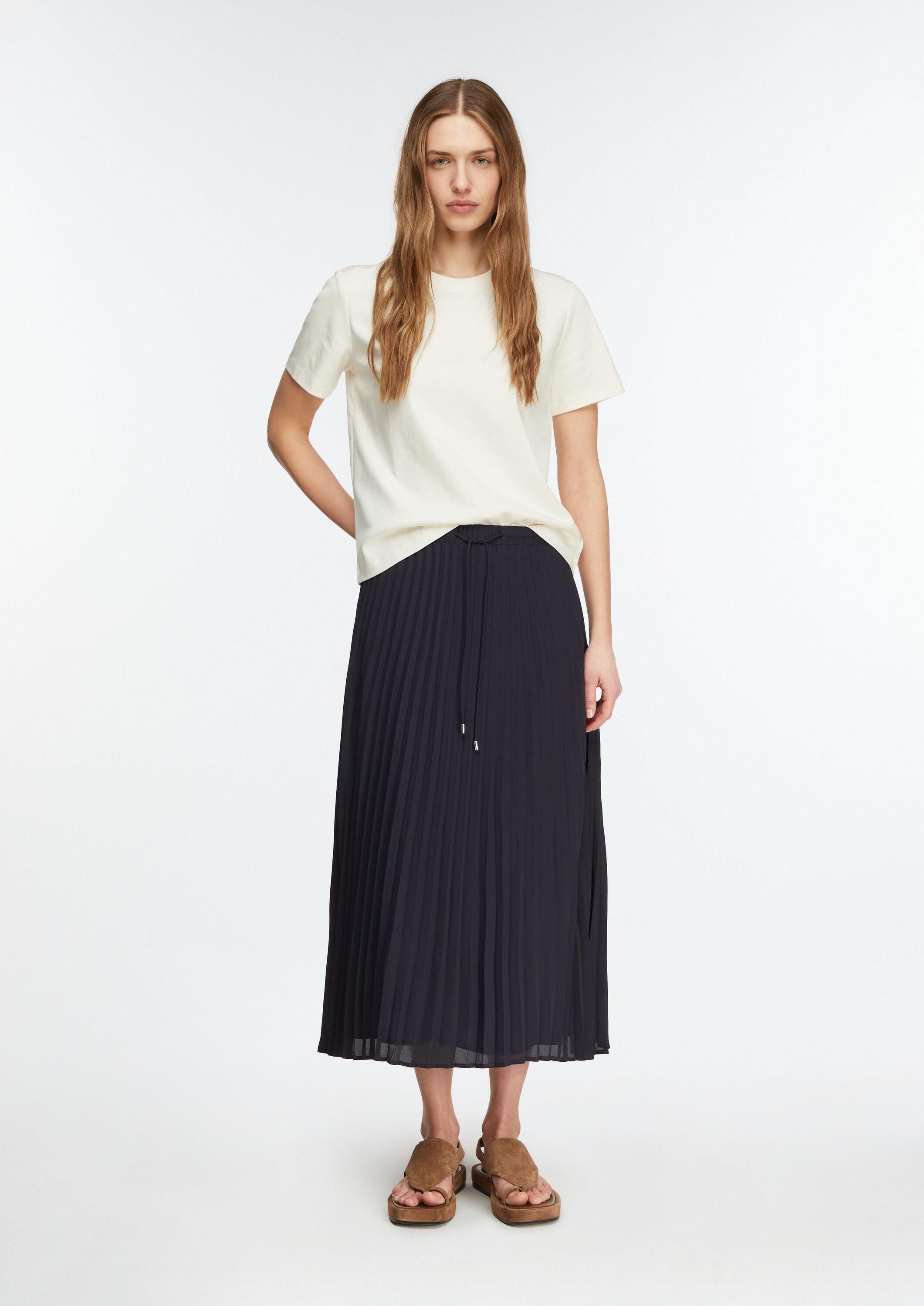 comma Midirock Rock Femininer Chiffon-Plissée-Midirock mit lässigen Tunnelzugdetails