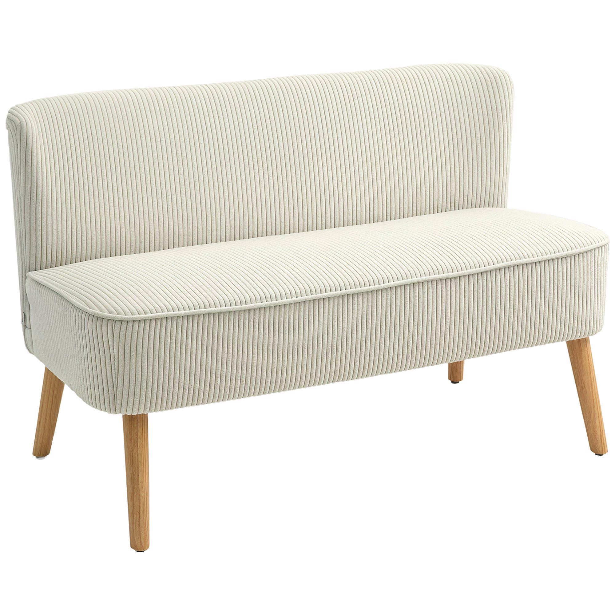 HOMCOM 2-Sitzer Sofa Loveseat mit Leinen-Optik für Schlafzimmer 117x56,5x77cm, Doppelsofa 1 Teile, für Wohnzimmer, Schlafzimmer, 117 x 56,5 x 77 cm, Cremeweiß – Bild 2 von 5
