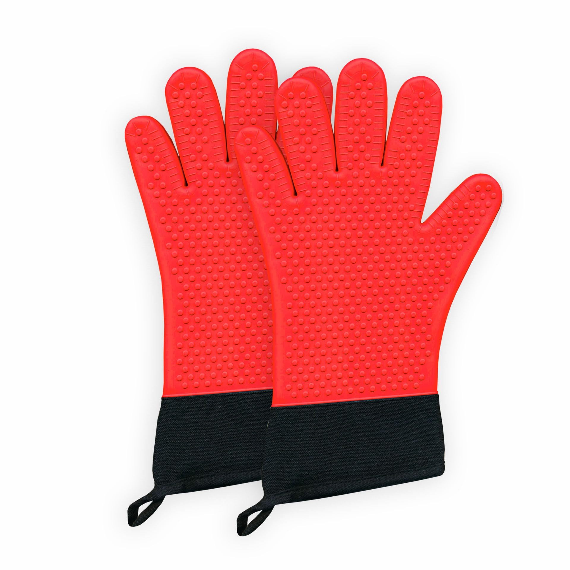 Fire Stone Grillhandschuhe, Silikon Ofenhandschuhe, 1 Paar, hitzebeständig bis 250°C, mit Fingern, 34x20 cm