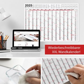 TOBJA Wandkalender XXL Wandkalender 2025 abwischbar inkl. Stift, Wandkalender Bürokalender Jahresplaner gerollt