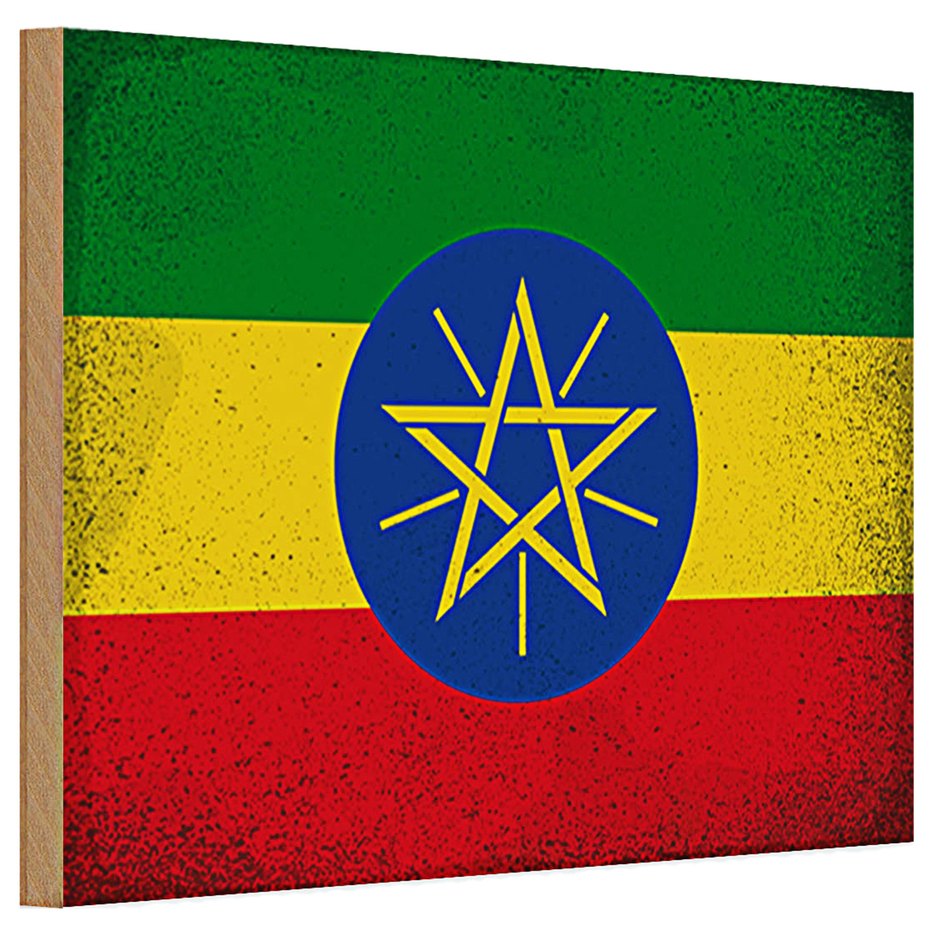 Roomando Holzbild Holzschild Flagge Äthiopien 30x20cm Flag Ethiopia Vintage
