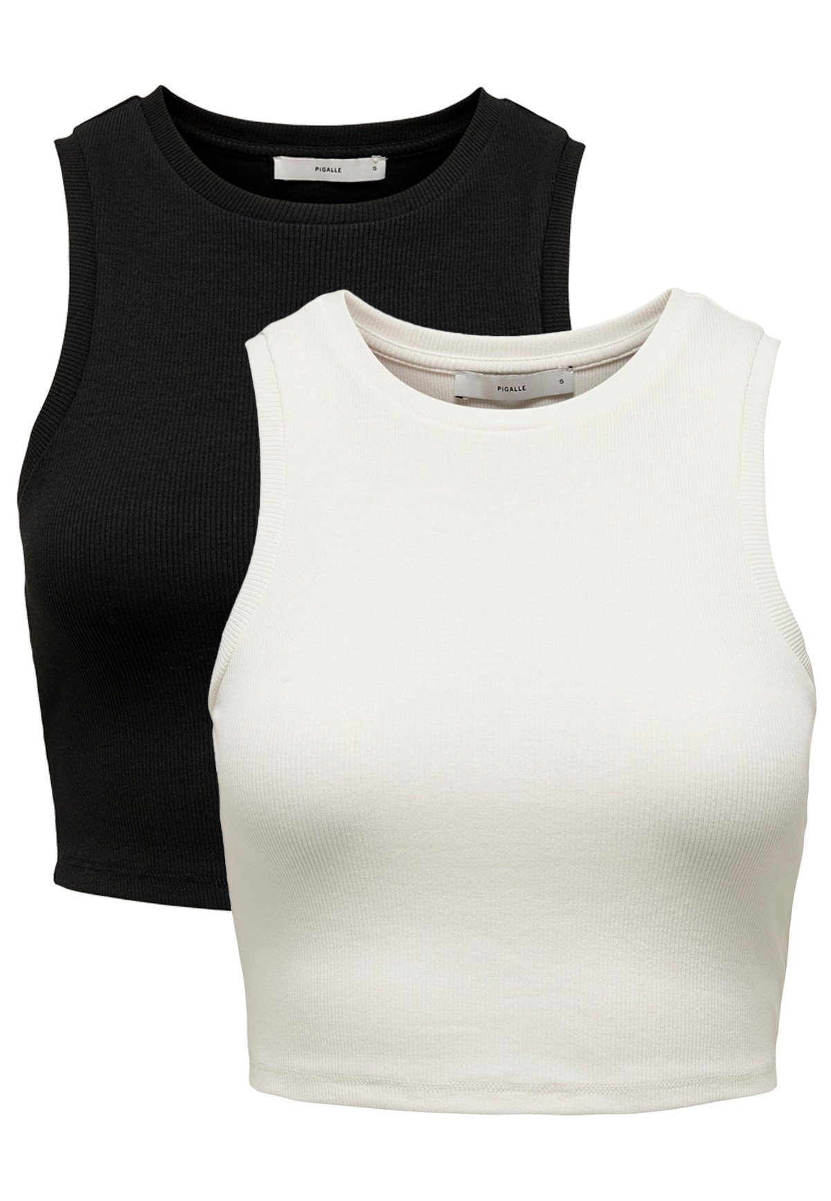 ONLY Shirttop Cropped Tank Top 2-er Stück Pack Kurzes Basic Set ONLVILMA (2-tlg) 4958 in Schwarz-Weiß