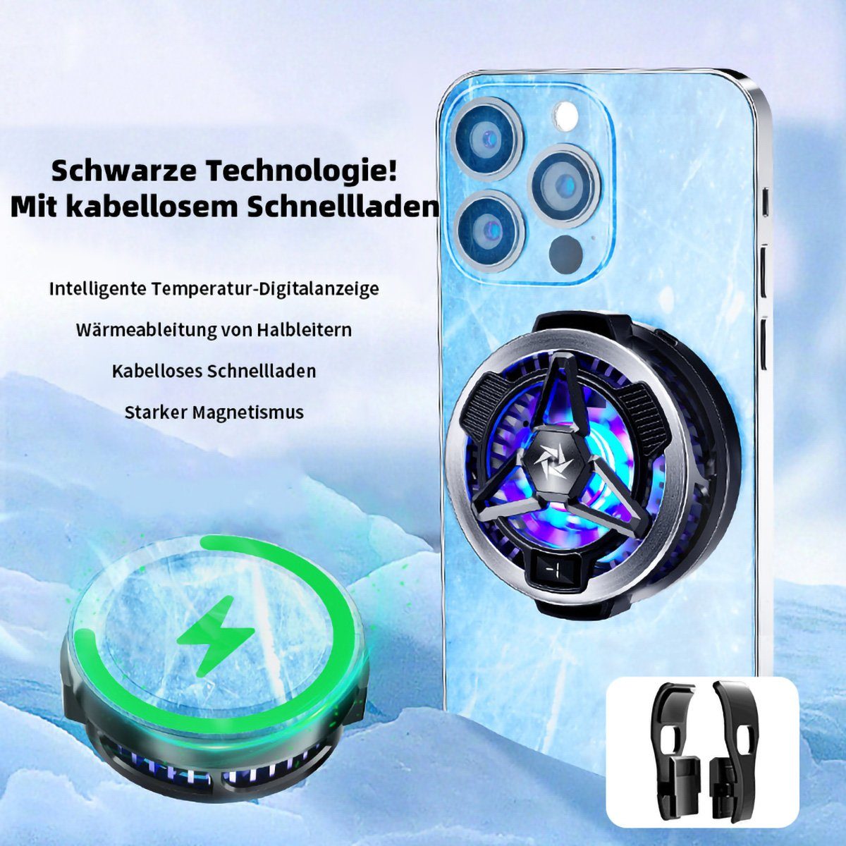 yozhiqu CPU Kühler 15W Magsafe Magnetischer Halbleiterkühler, Handy-Kühler, Mini-Lüfter zum drahtlosen Schnellladen für iPhone Xiaomi, Tablets