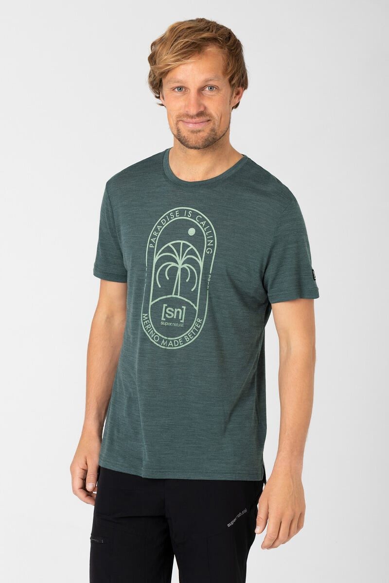 SUPER.NATURAL T-Shirt Graphic Paradise - Merinowollmix - urban chic grün Herren