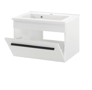 Furn.Design Badmöbel-Set Design-D, (in weiß Hochglanz mit schwarz, Breite ca. 115 cm), Komplett-Set inklusive Waschbecken