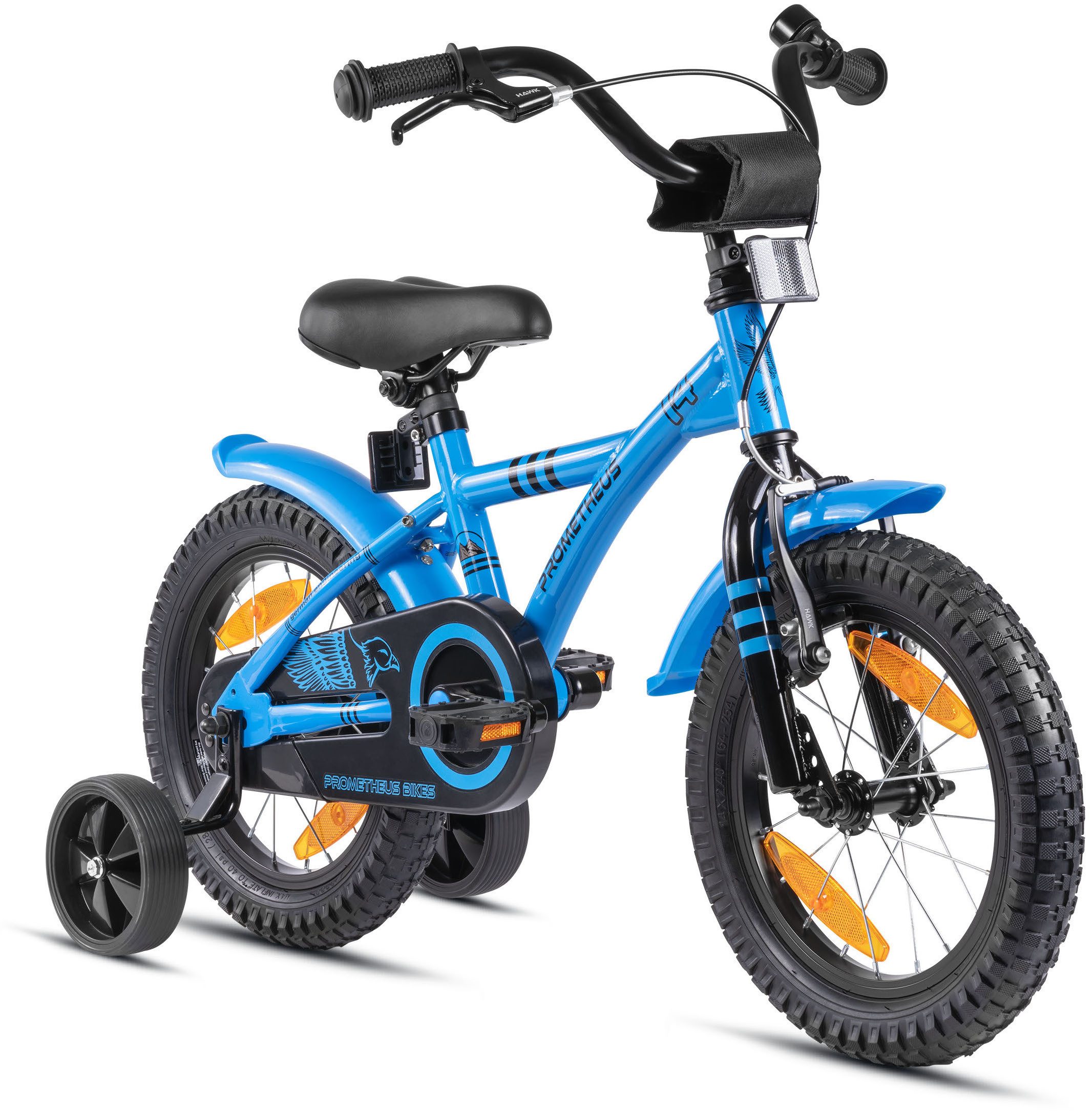 PROMETHEUS BICYCLES Kinderfahrrad HAWK 14 Zoll ab 4 Jahre, 1 Gang, Junge Mädchen Fahrrad Kinder mit Rücktrittbremse Stützräder