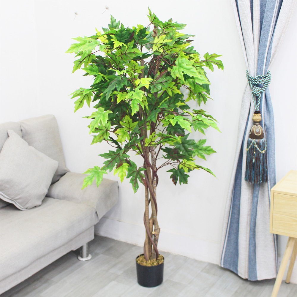 Kunstpflanze Ahorn Decovego Pflanze Decovego, Kunstbaum Echtholz 130cm Ahornbaum Künstliche mit