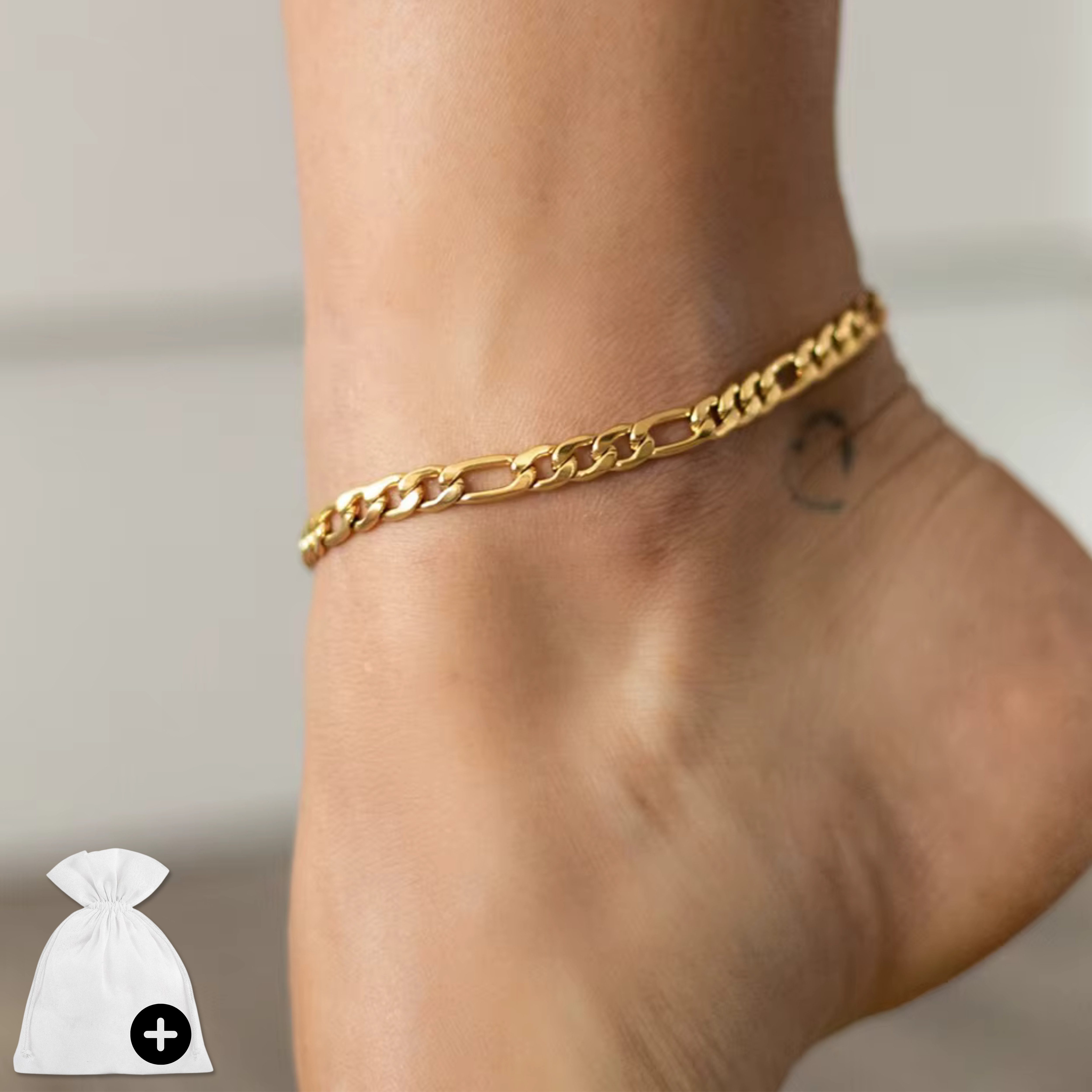 Felino Fußkette Damen Fußkette Fusskette Gliederkette Браслет Gold Silber (1-tlg), Длинаnverstellbar (19 - 26 cm)