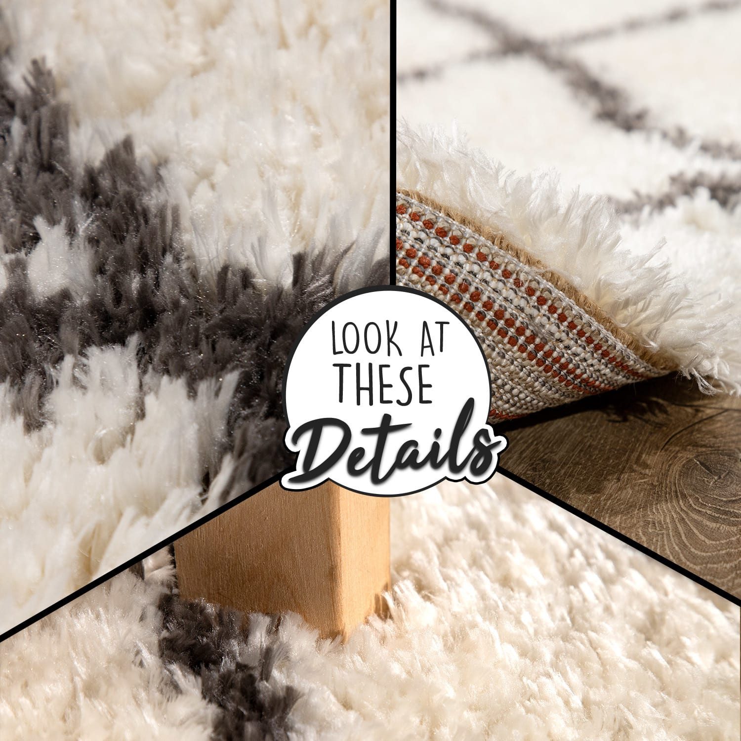 KADIMA DESIGN Teppich Rautenmuster Schlafzimmer schmutzabweisend Hochflor Teppich Shaggy, Rechteckig, Höhe: 54 mm, Florhöhe: 50 mm, 100% Polyester, 80x150cm, Creme