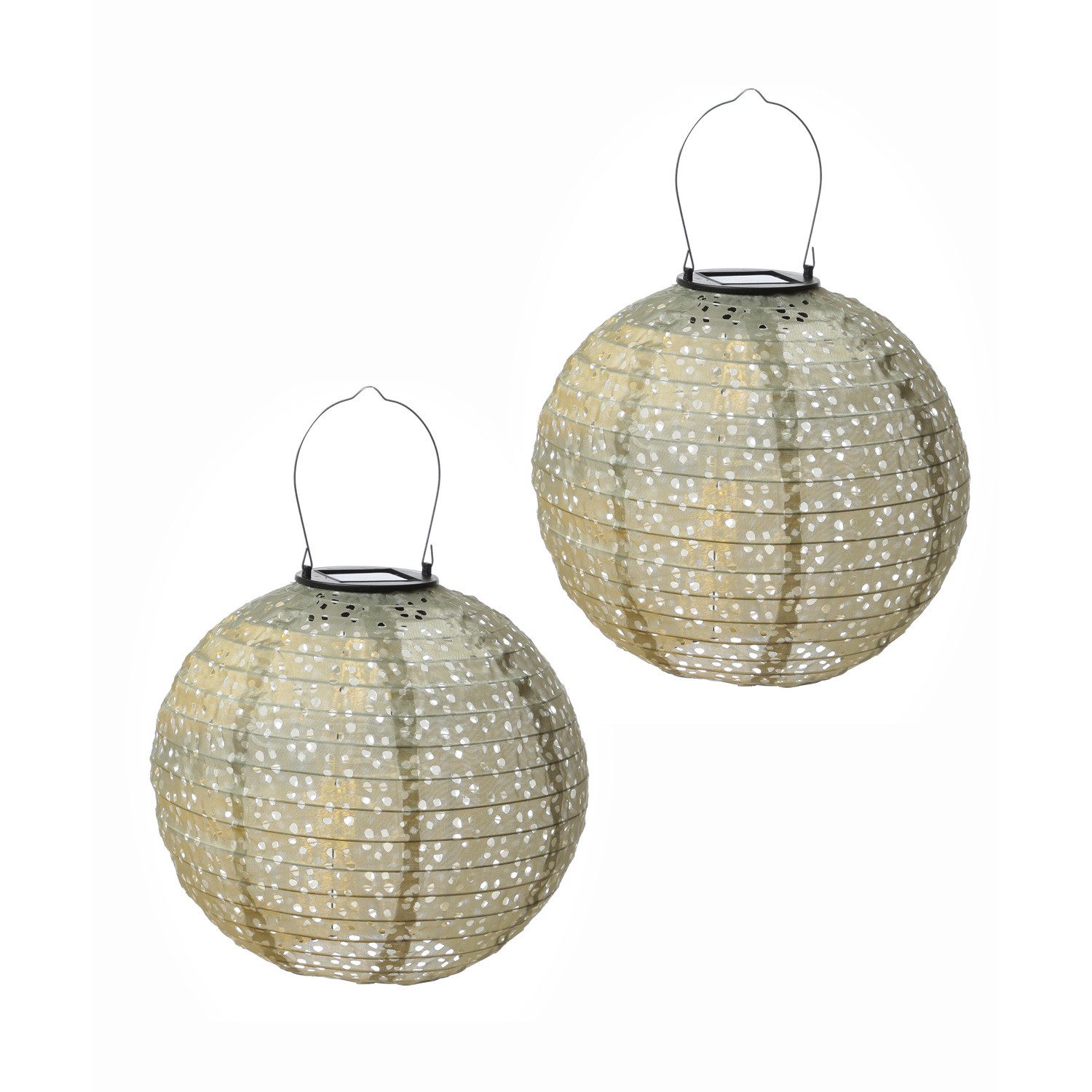 MARELIDA LED Lampion Solar Gartenlampions Blumenmuster grün 25cm Balkon Terrasse 2 Stück, LED Classic, warmweiß (2100K bis 3000K) – Bild 4 von 5