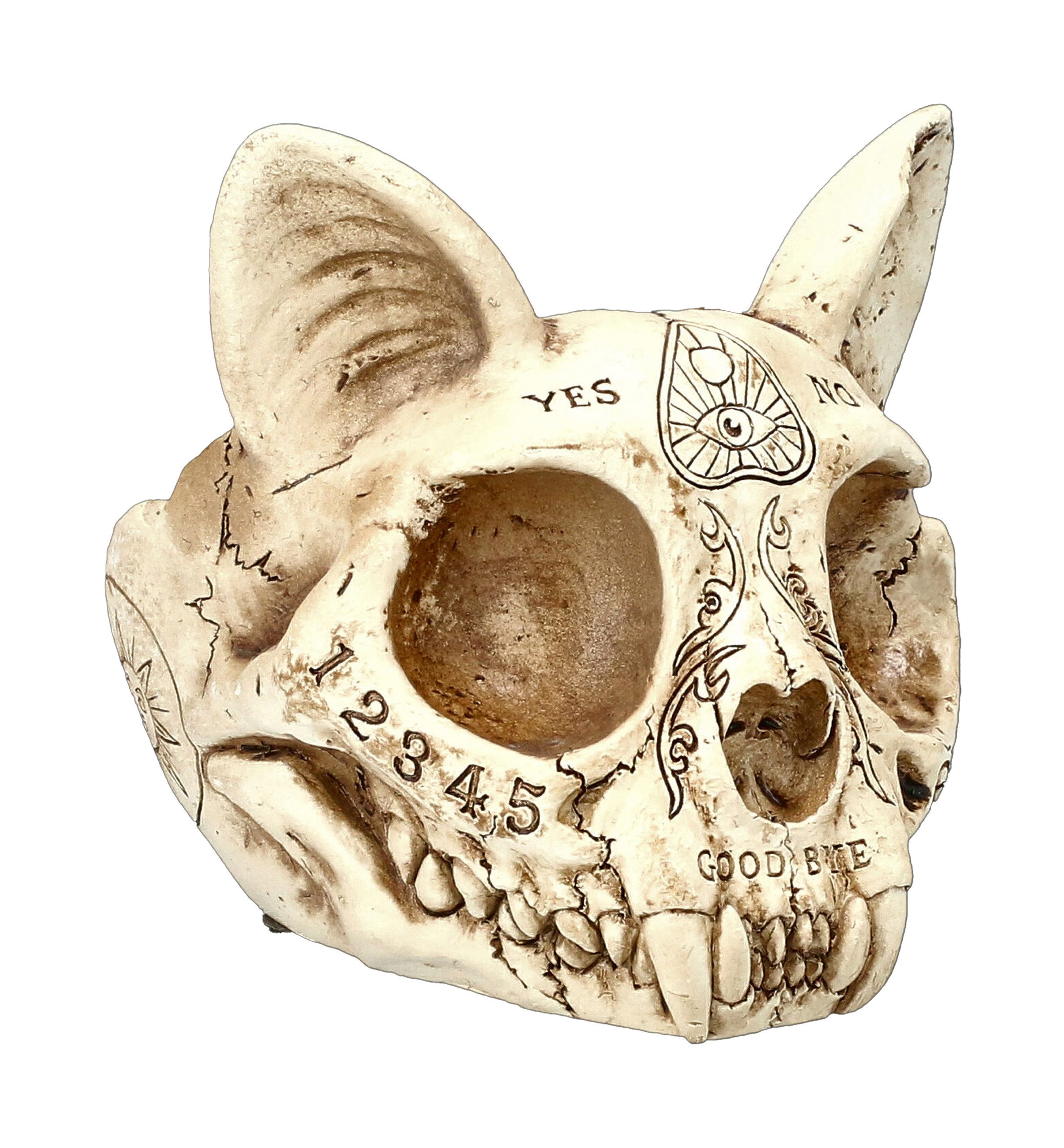 Figuren Shop GmbH Aschenbecher Aschenbecher Katzen Schädel im Ouija Design - Gothic Dekoration