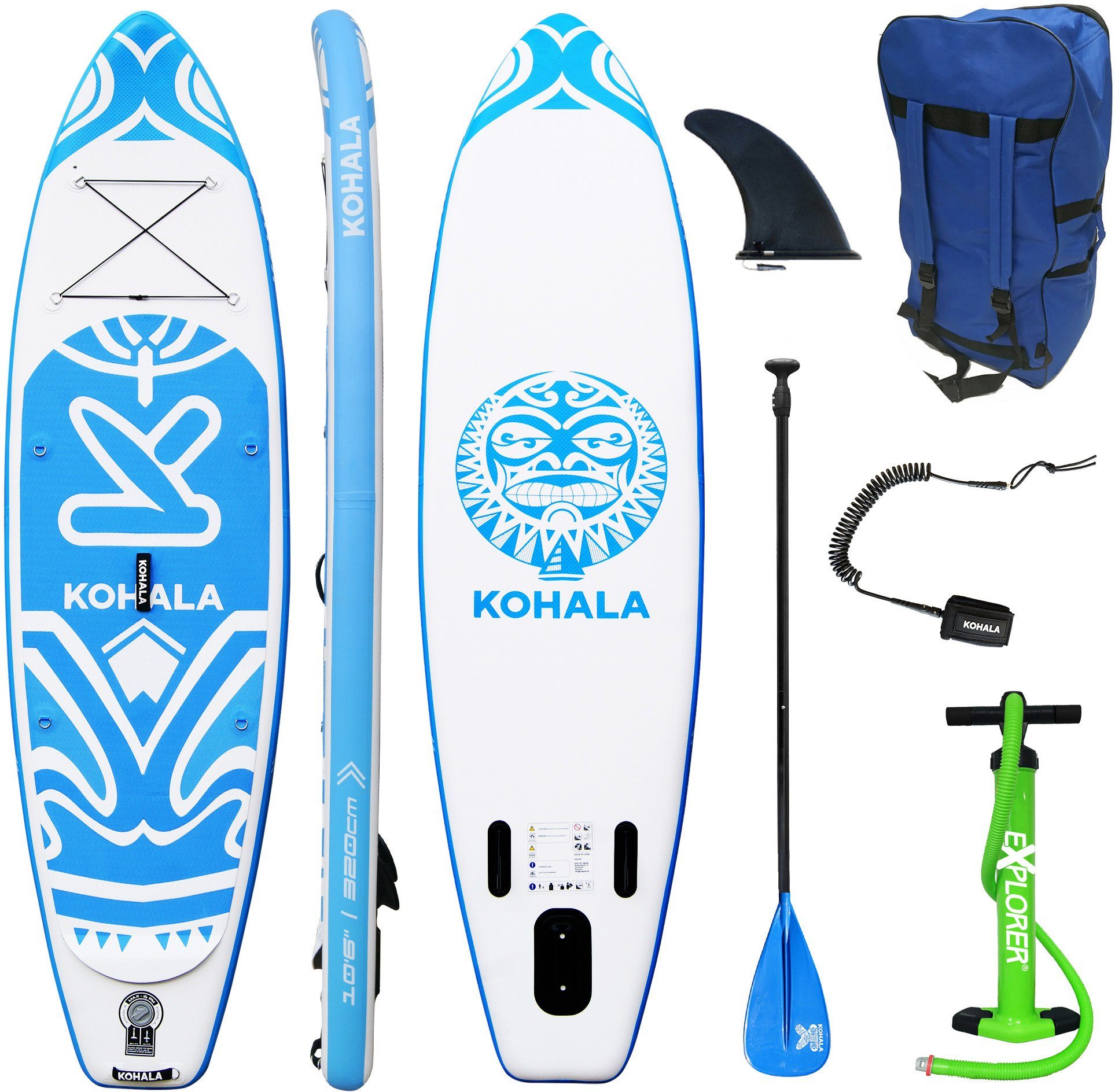 KOHALA Inflatable SUP-Board Kohala, (6 weiß/blau tlg)