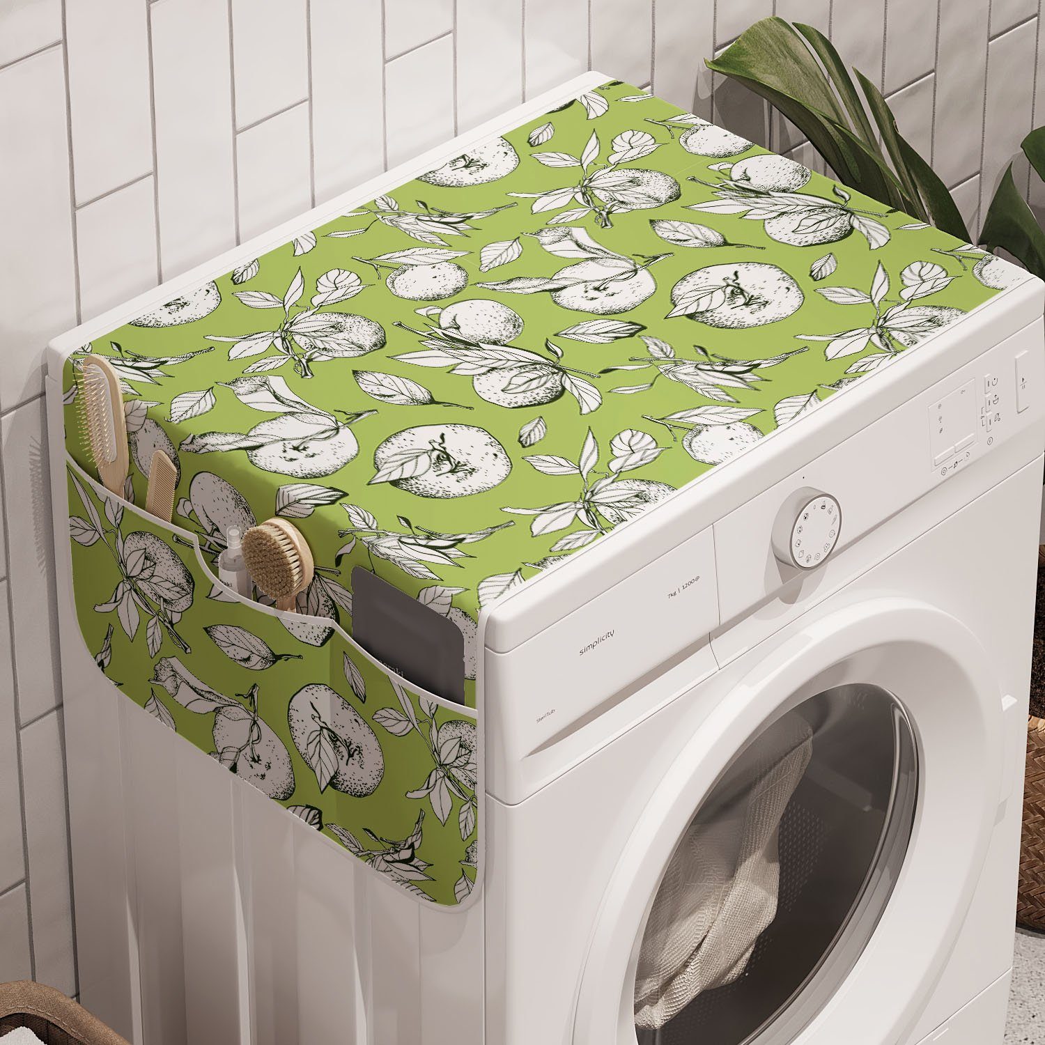 Abakuhaus Badorganizer Anti-Rutsch-Stoffabdeckung für Waschmaschine und Trockner, Mandarine Skizze gezeichnet Zitrusfrucht