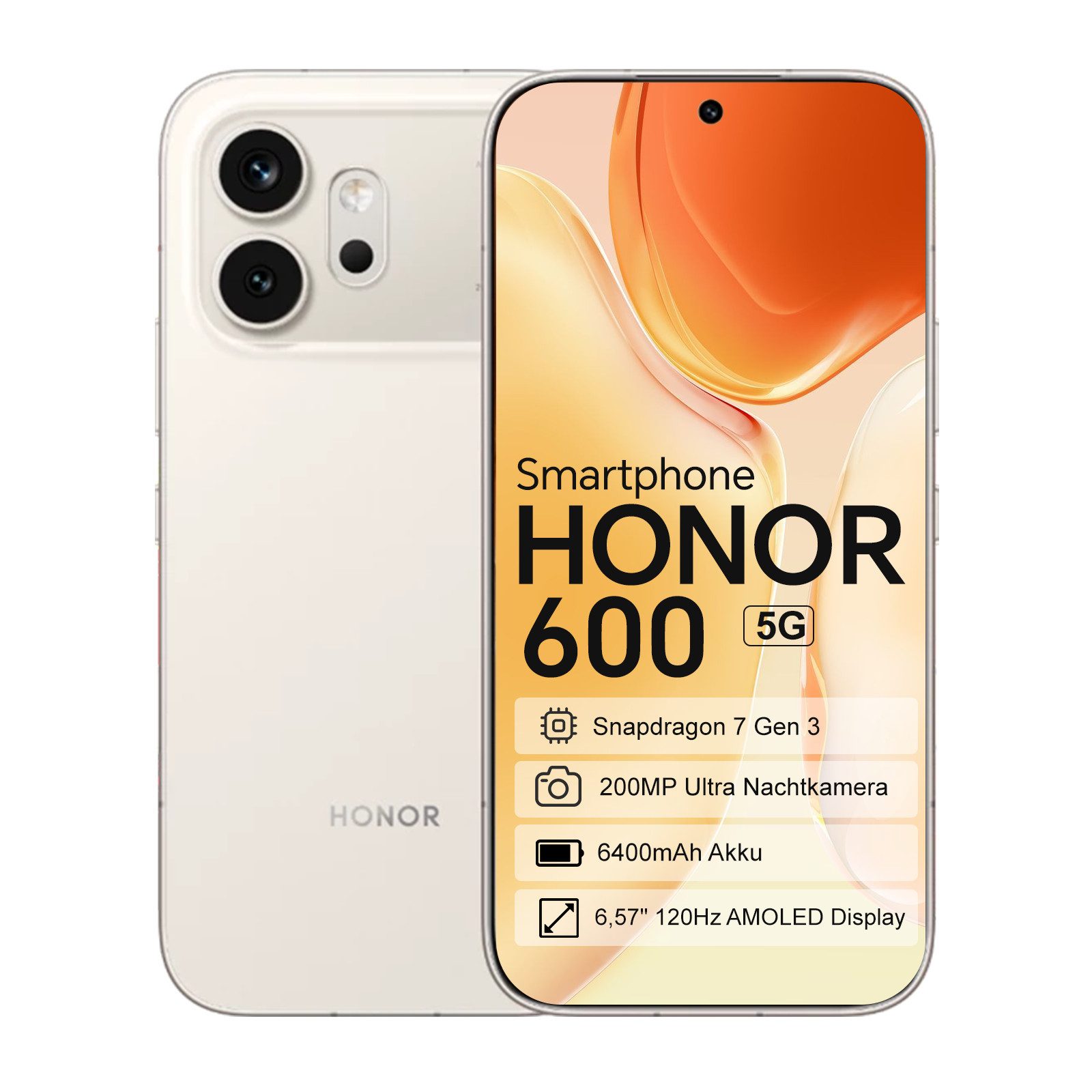 Honor Honor 600 Smartphone 8GB RAM 256GB/512GB Speicher Smartphone (6.57 Zoll, 512 GB Speicherplatz, 6,57 Zoll (16,69 cm) AMOLED Display, 120Hz,6400 mAh Akku, 200MP Kamera)