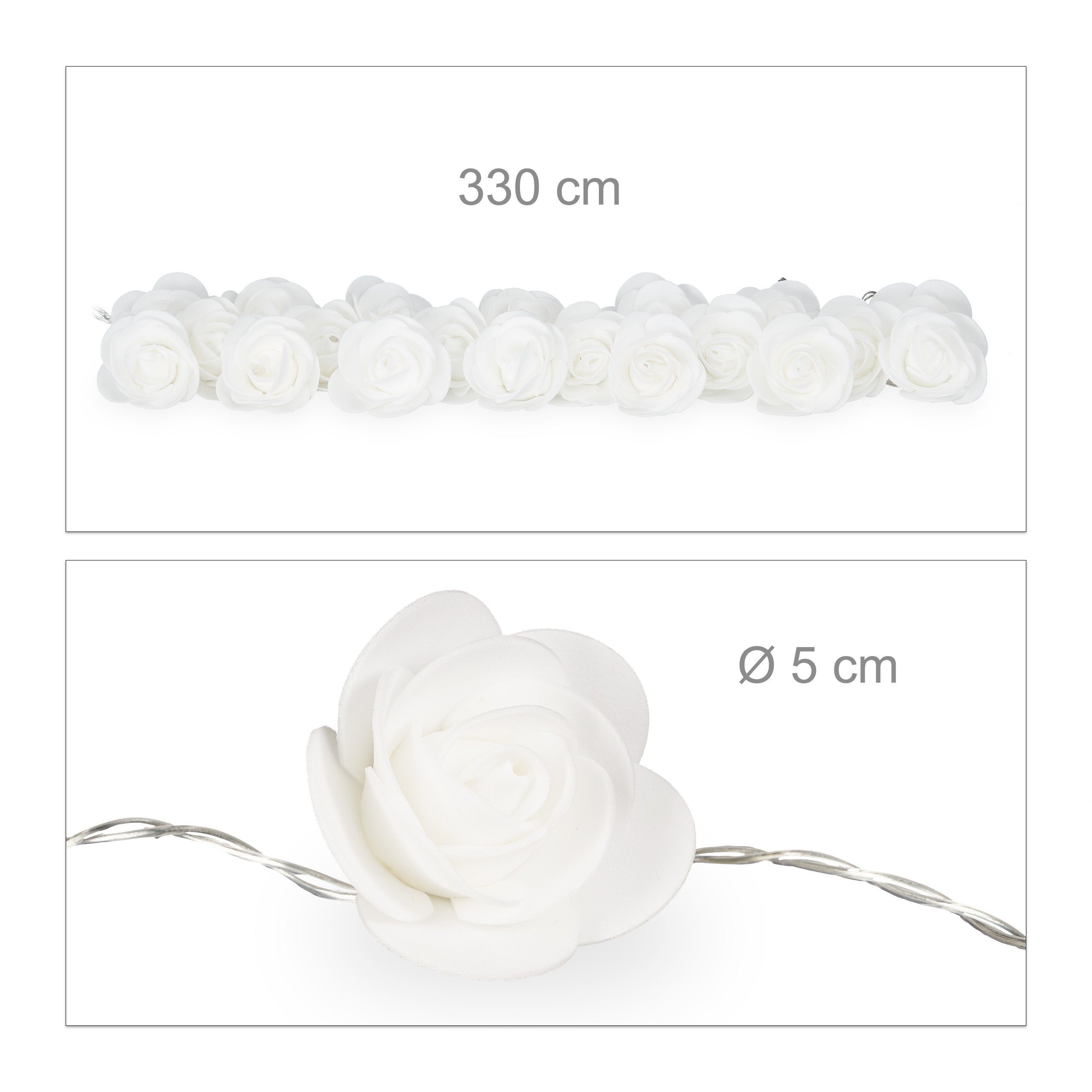 Weiß Rosen Weiß Lichterkette Lichterkette, relaxdays Transparent