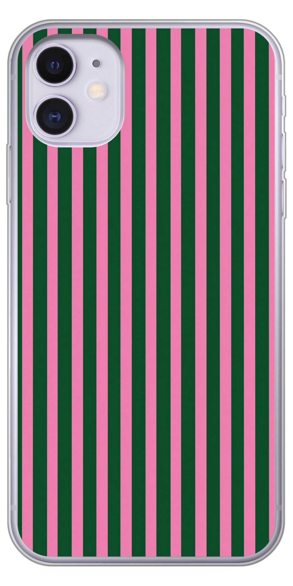 MuchoWow Handyhülle für Apple iPhone 11 Vertikale Streifen - Grün - Rosa, Smartphone-Bumper, Print, Handy Schutzhülle Dünn