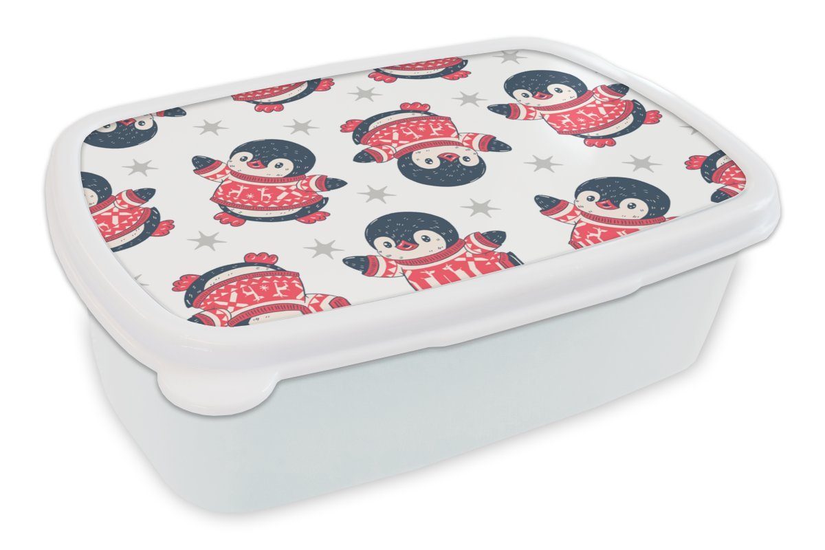 Brotdose, Brotbox Mädchen und - Erwachsene, für Sterne, Muster Kinder Pinguin Jungs - Lunchbox und Kunststoff, für (2-tlg), MuchoWow weiß