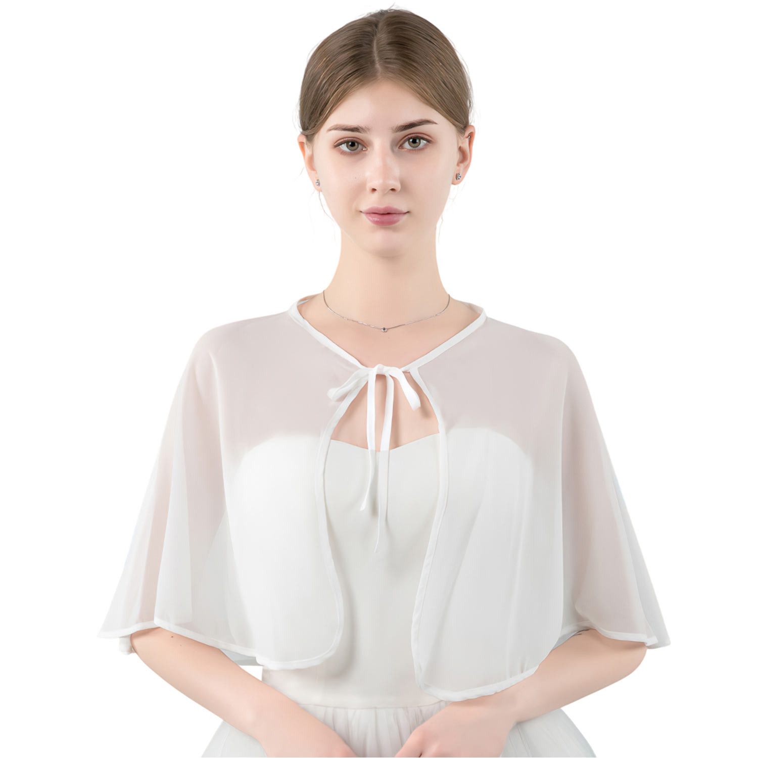 Refttenw Bolero Chiffon Bolero Damen Festlich Stola für Abendkleid, Sommer Strickjacke Brautjacke mit Band