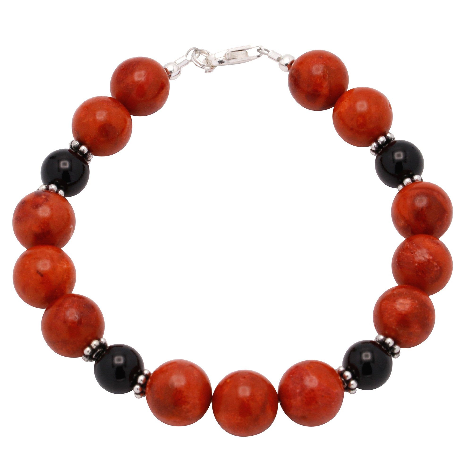 Silberarmband Armband aus Korallen & Onyx