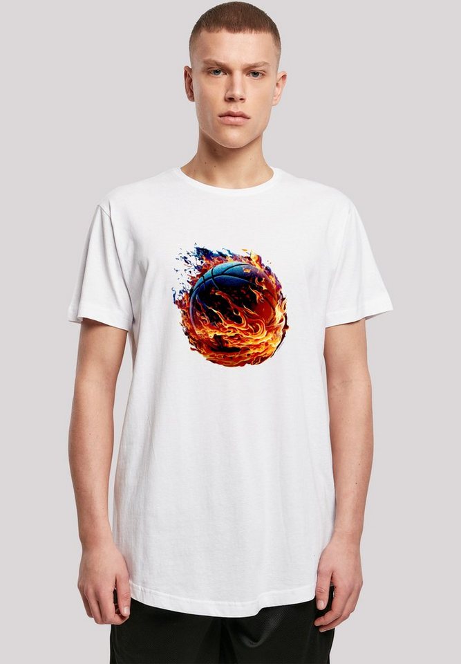 F4NT4STIC T-Shirt Basketball On Fire Sport LONG Print, Das Model ist 180 cm  groß und trägt Größe M