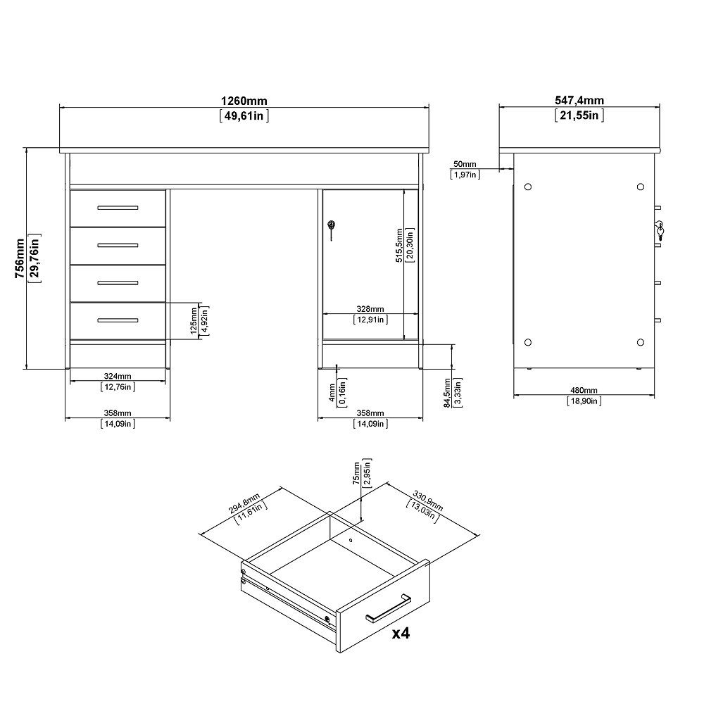 und 1 ebuy24 Schreibtisch 1 Schreibtisch 4 mit Schubladen Regal, Plus