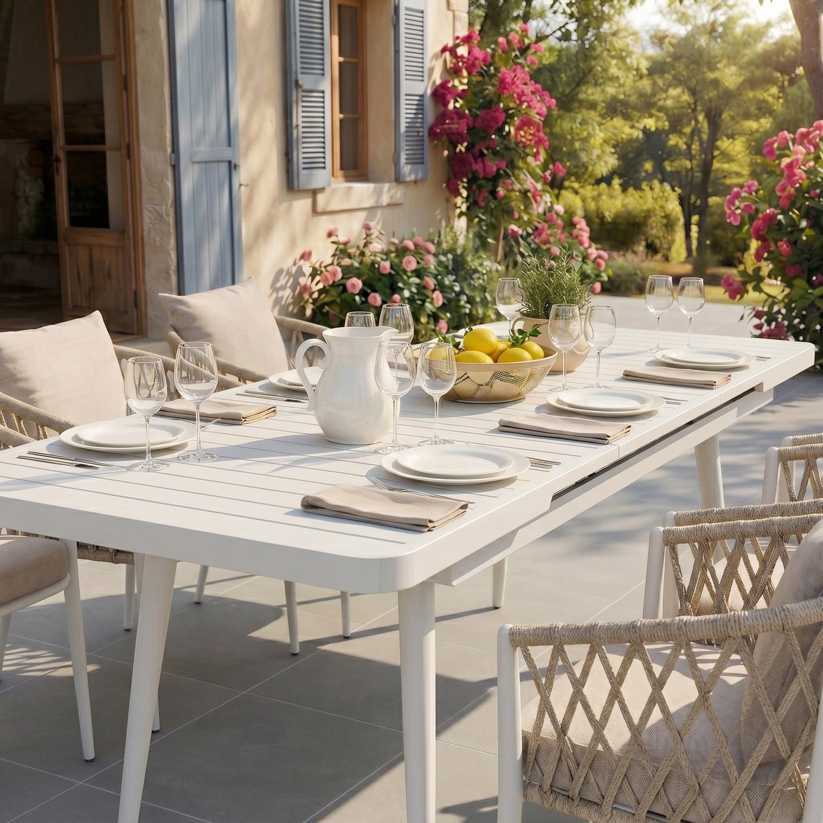IDIMEX Gartentisch SUNNY, Outdoor Tisch 150-200cm ausziehbar, wetterfest & UV beständig weiß