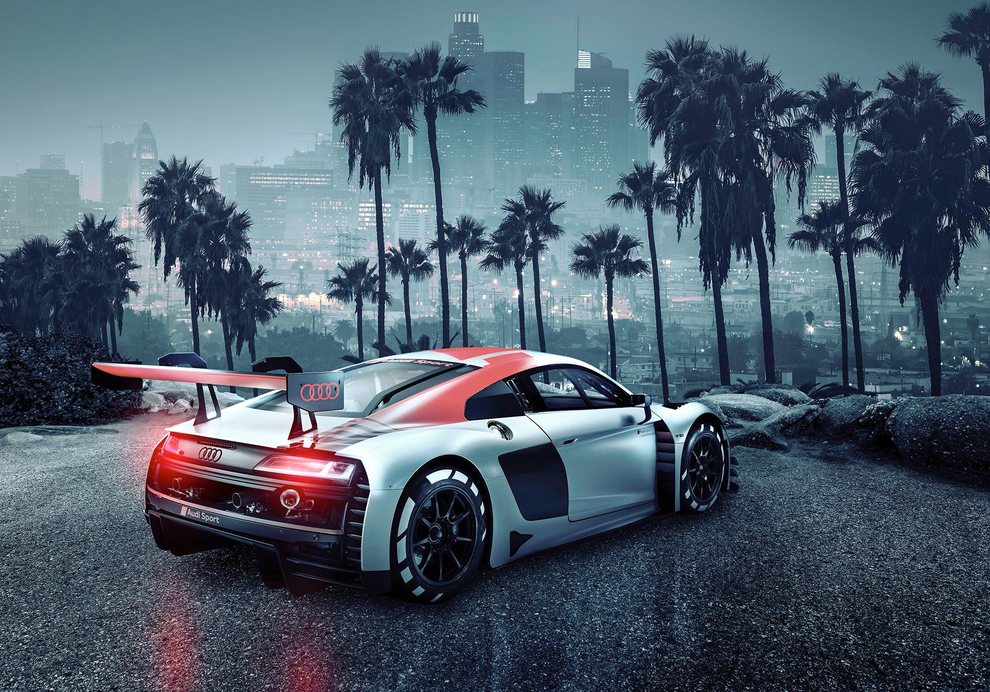 Komar Fototapete Audi R8 L.A. - Größe 368 x 254 cm, glatt, bedruckt, Wohnzimmer, Schlafzimmer