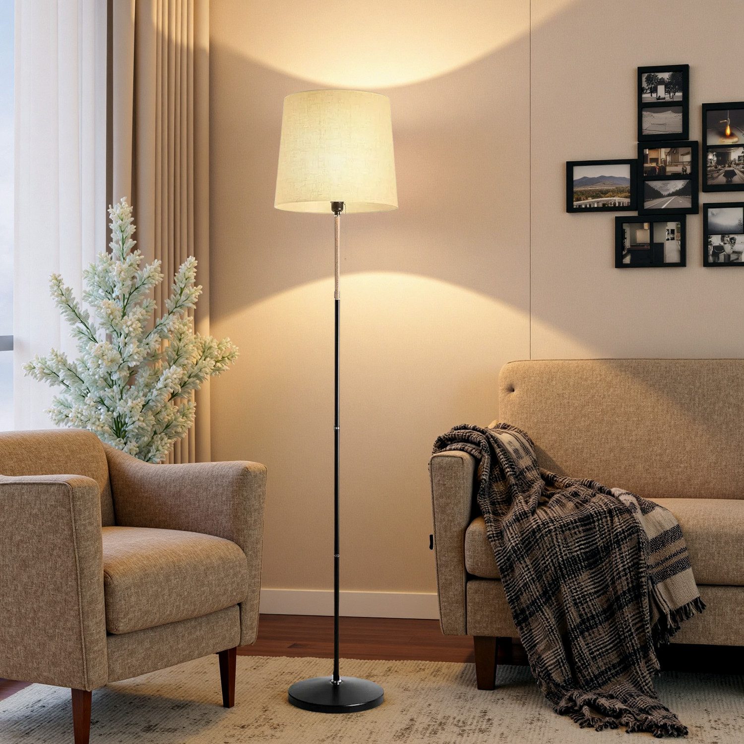 TLGREEN Stehlampe LED Stehleuchte, Wohnzimmerlampe, E27 Lampensockel, Max. 60W, ohne Leuchtmittel, 170cm Höhe für Wohnzimmer, Schlafzimmer, Arbeitszimmer, Stehlampe Leinen Lampenschirm