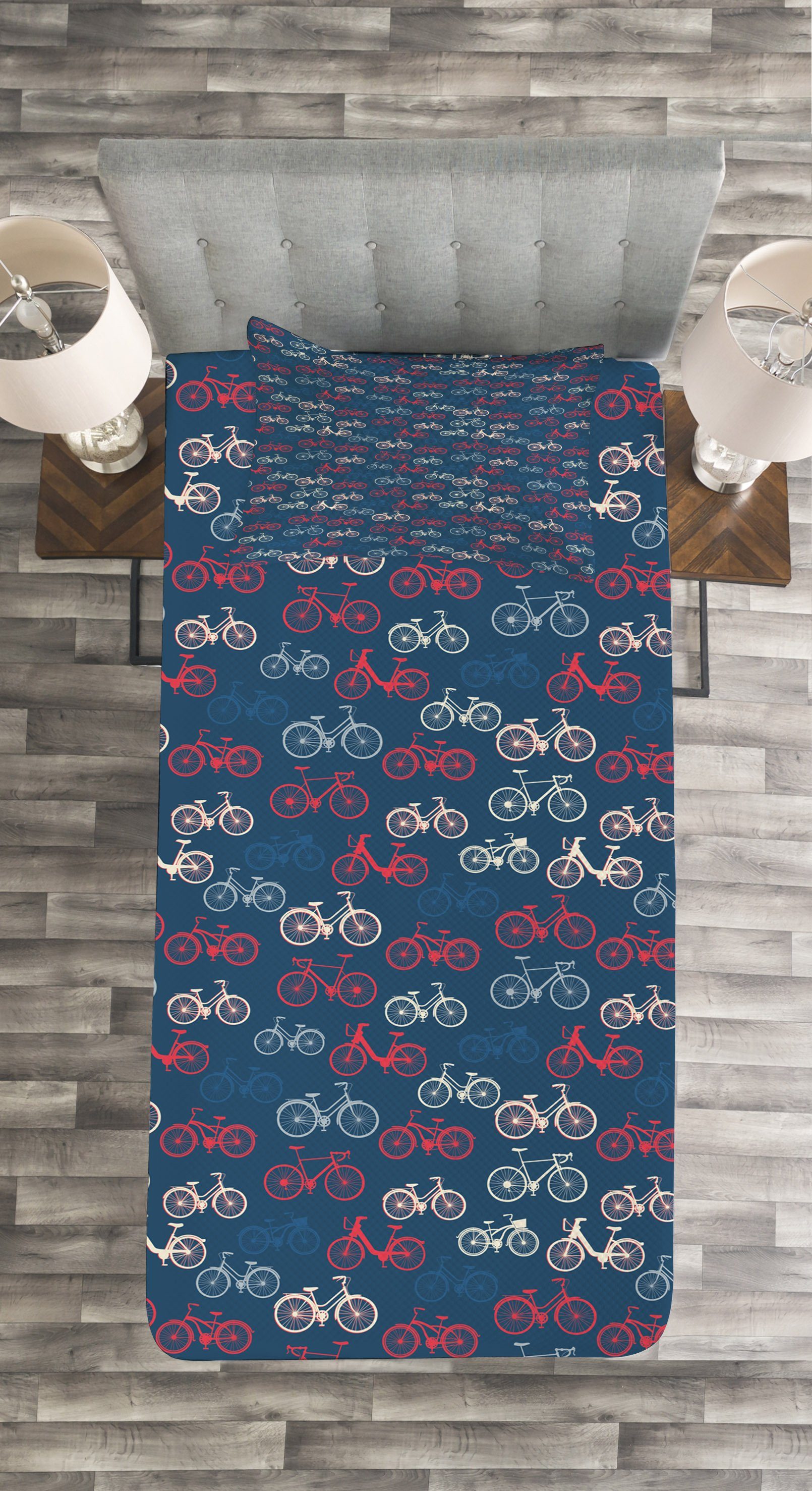 Bike Abakuhaus, Blau Sketch auf Set Fahrrad Kissenbezügen mit Waschbar, Tagesdecke