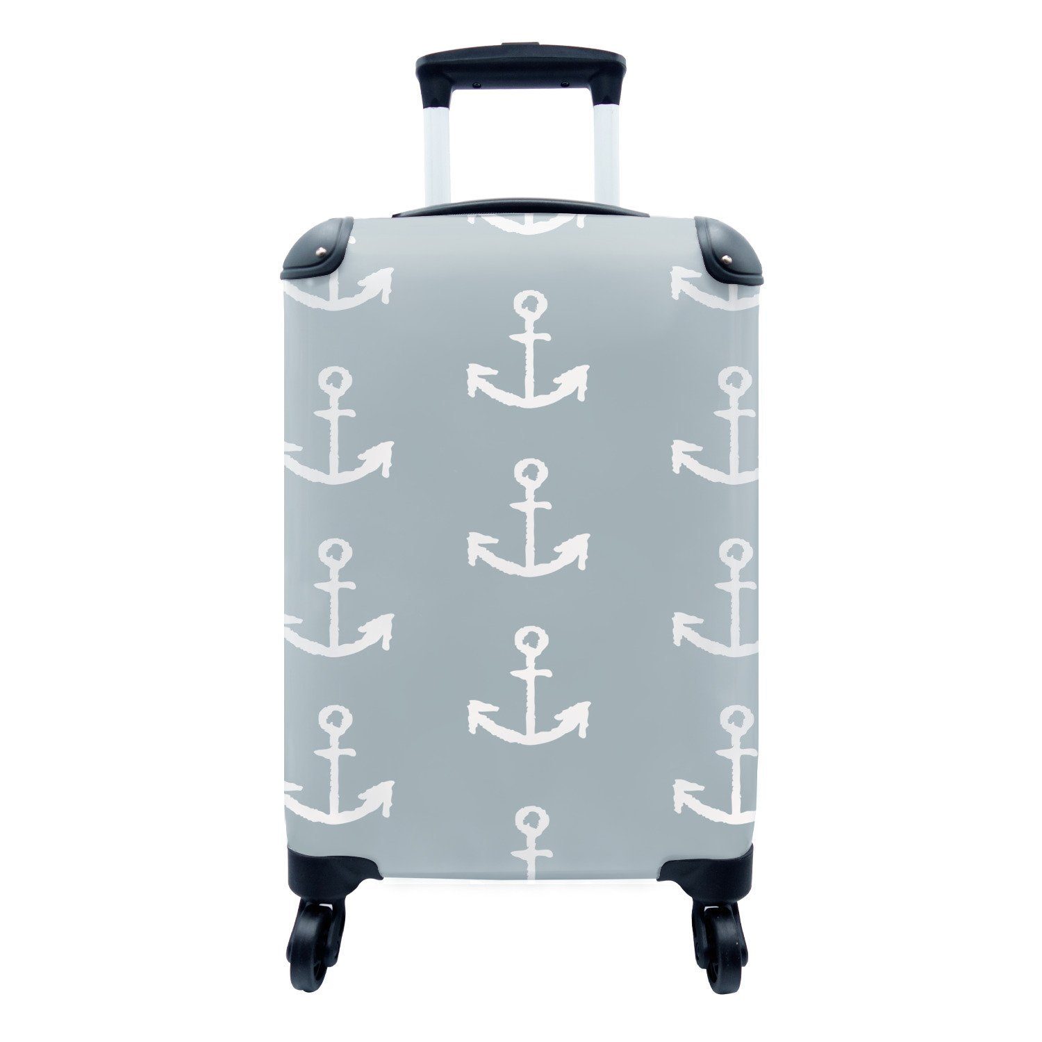 MuchoWow Handgepäckkoffer Anker - Muster - Pastell, 4 Rollen, Reisetasche mit rollen, Handgepäck für Ferien, Trolley, Reisekoffer