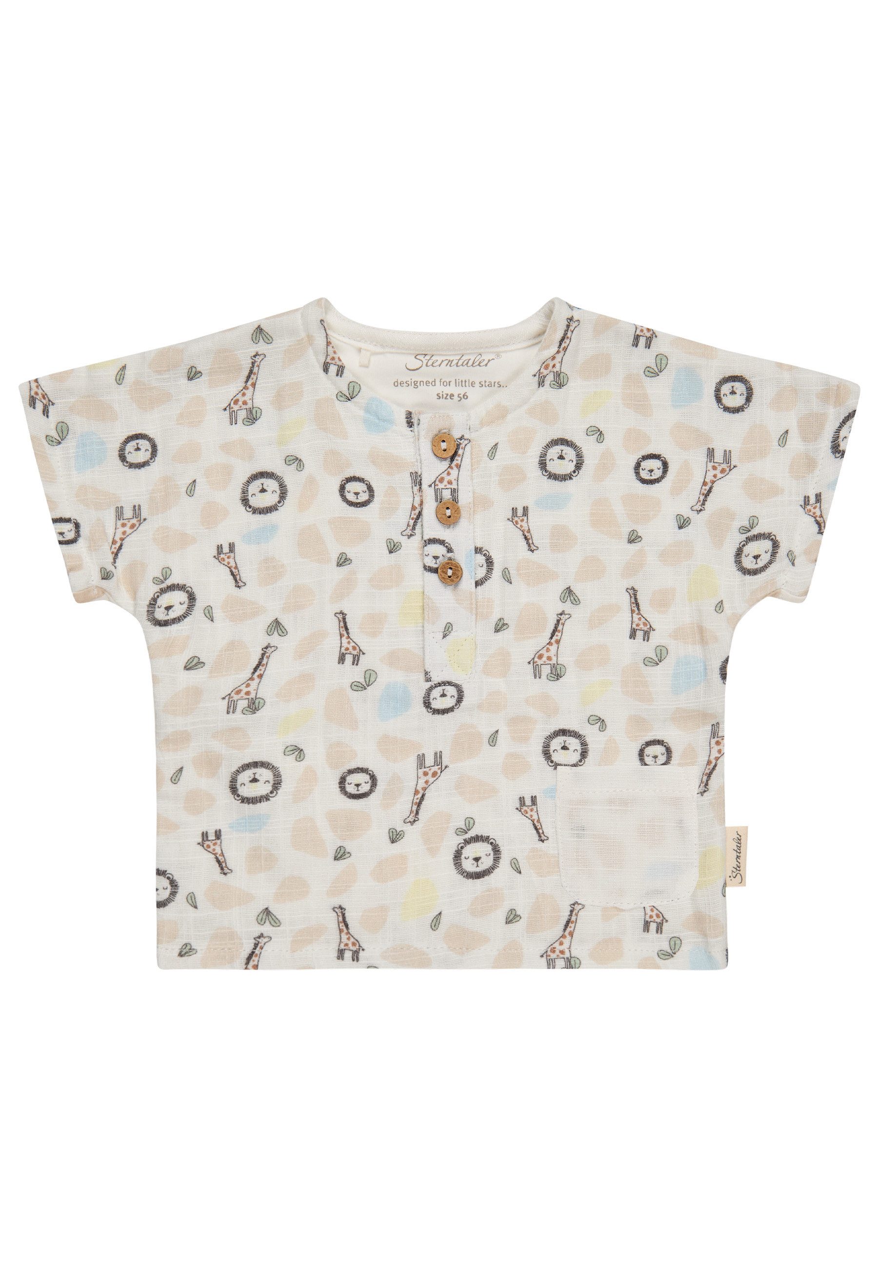 Sterntaler® Kurzarmshirt Hemd Safari (1-tlg) Hemd Safariprint, Leinenoptik vorn, Jersey hinten, kurze Ärmel, Knöpfe