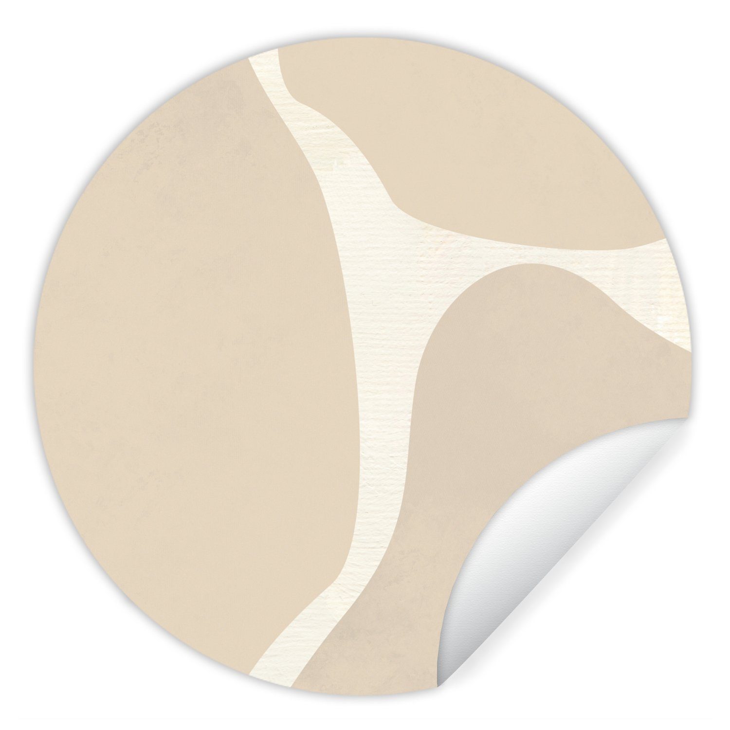 MuchoWow Wandsticker Rund, - Abstrakt (1 Wohnzimmer Tapetenkreis Kinderzimmer, - Tapetenaufkleber, Moderne für St), Beige Kunst