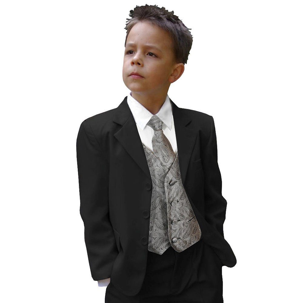 Paul Malone Kinderanzug 5-teilig Festlicher Anzug für Jungs schwarz Kommunionanzug (Set, 5-tlg., mit Sakko, Hose, Hemd, Weste und Krawatte) grau, KA20KV30-Krawatte, 86/92 (1 Jahr)