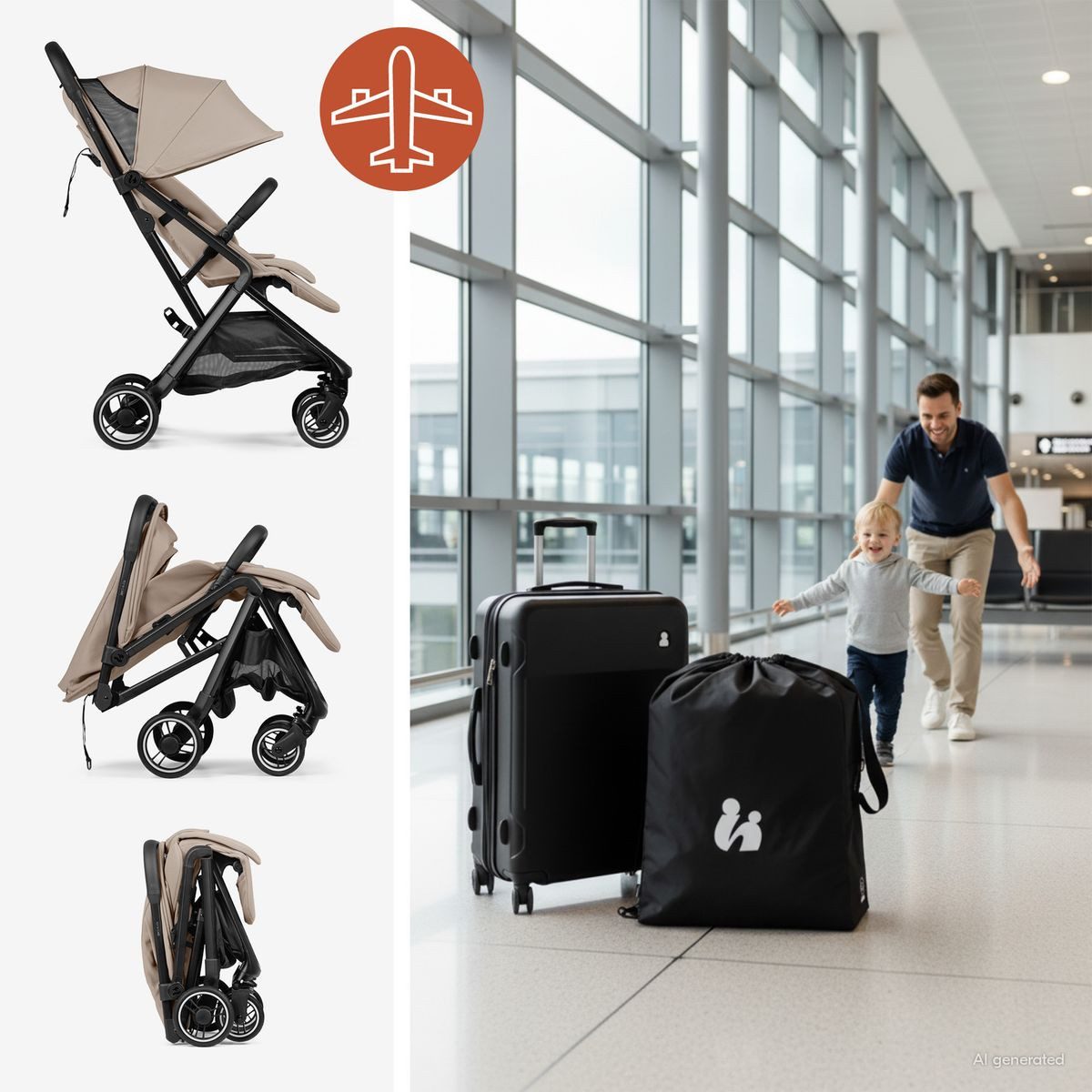 Hauck Kinder-Buggy Fly N Care - Mocha, Sportwagen Reisebuggy mit Liegefunktion & Einhand Faltung bis 22 kg – Bild 5 von 5