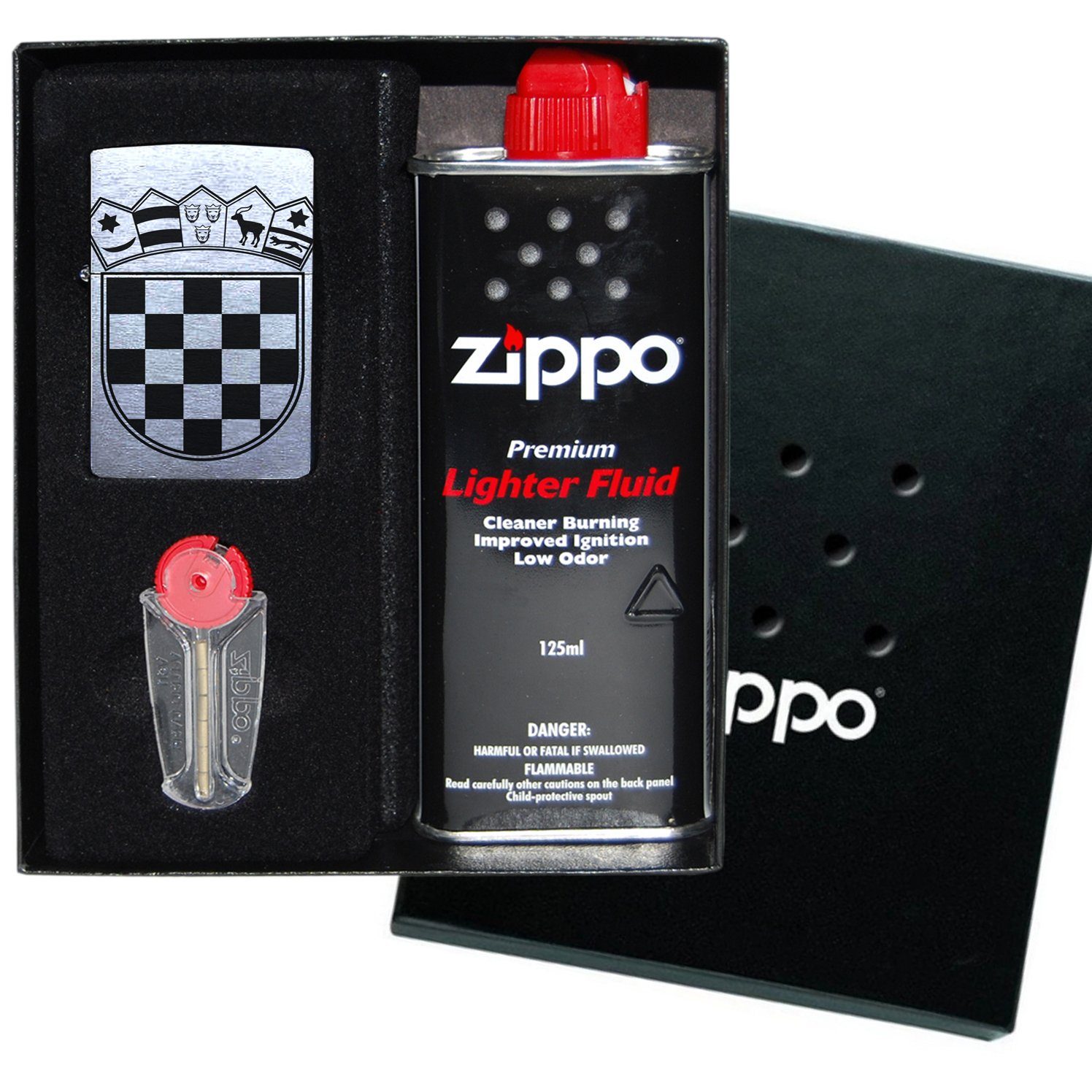 Feuerzeuge Zippo Feuerzeug mit Gravur Kroatien Wappen Chrome Brushed Hrvatska