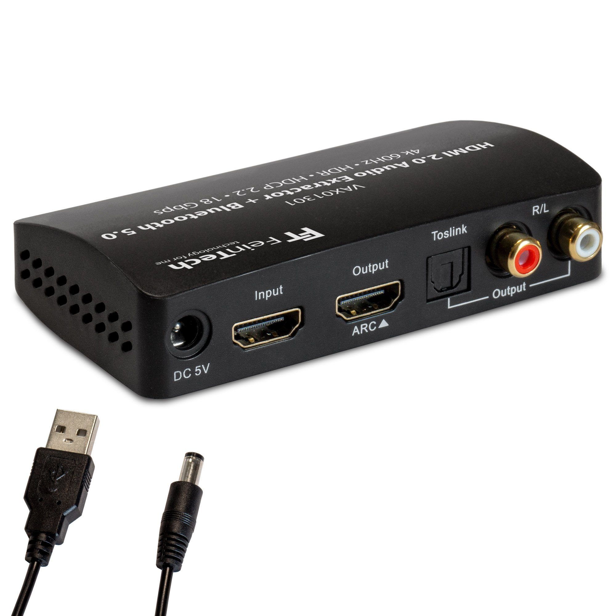 FeinTech VAX01301 HDMI Audio Extractor mit Bluetooth Sender Audio-Adapter HDMI zu Toslink, Cinch, Bluetooth, unterstützt HDMI-ARC