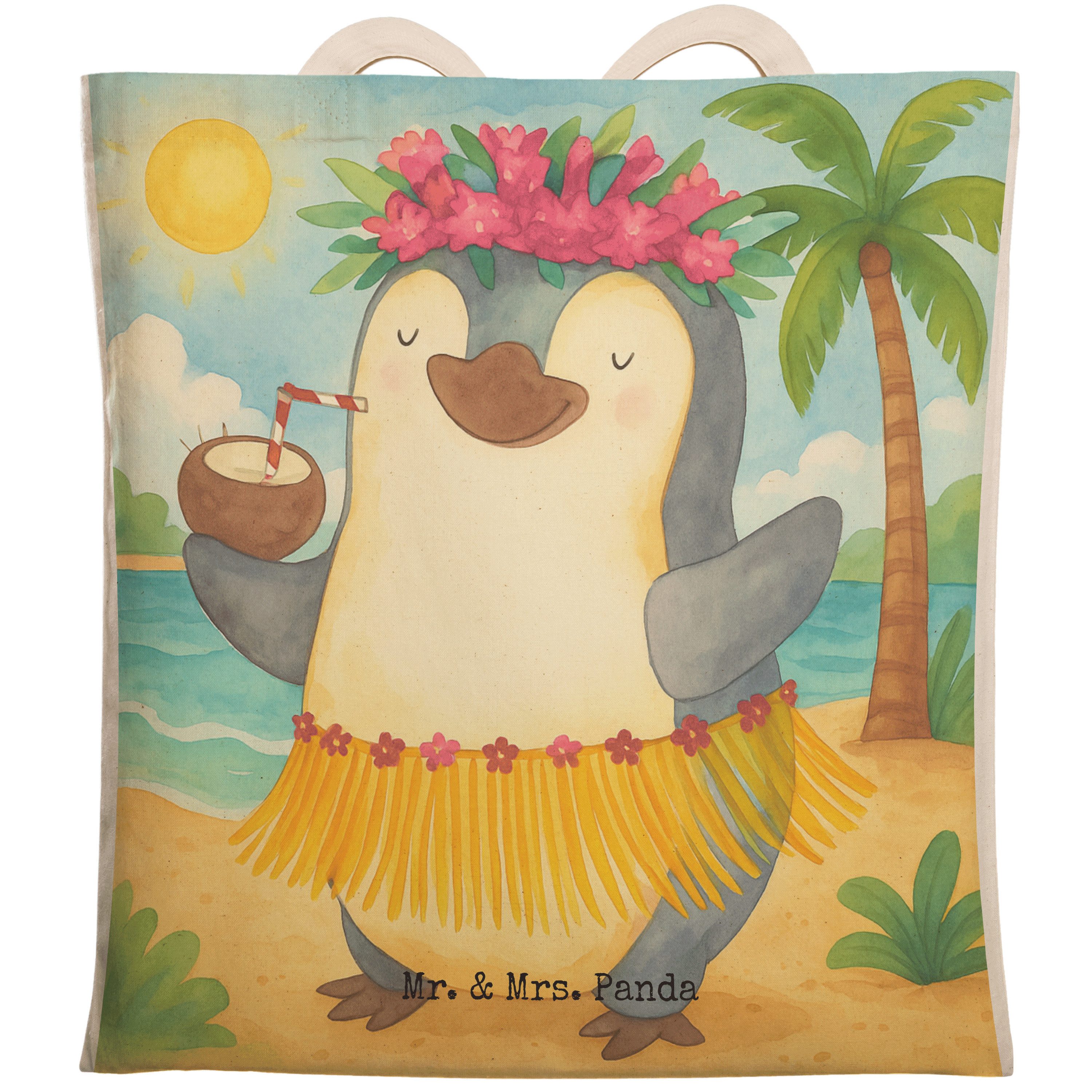 Mr. & Mrs. Panda Tragetasche Pinguin Kokosnuss Design, Tote Bag, Weiß, Ferien, shopping bag, Tasch (Packung), Tote Bag Geschenk Tragetasche Mit Spruch