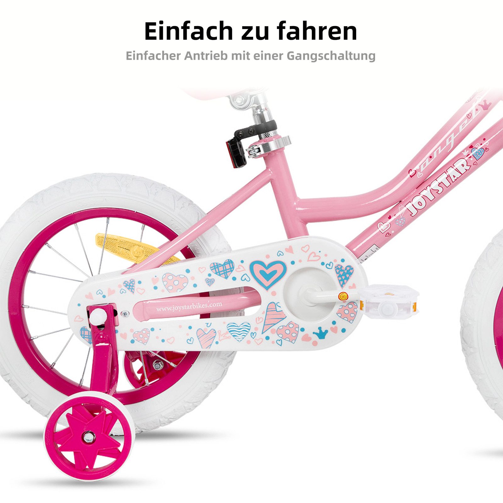 JOYSTAR Kinderfahrrad 12 14 16 18 Zoll Mädchenfahrrad, 2 - 9 Jahre,Geschenk für Prinzessin, 1 Gang, Mit Hilfsrädern, farbigen Bändern, Korb, Reflektor, Kettenab – Bild 4 von 5