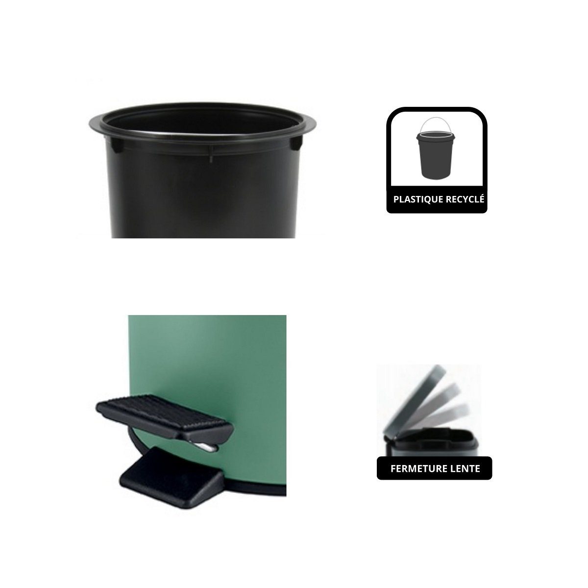 spirella Kosmetikeimer ADELAR, Treteimer mit Softclose-Absenkautomatik, herausnehmbarem Inneneimer, Anti-Fingerprint-Beschichtung, matt Finish, 3L, grün