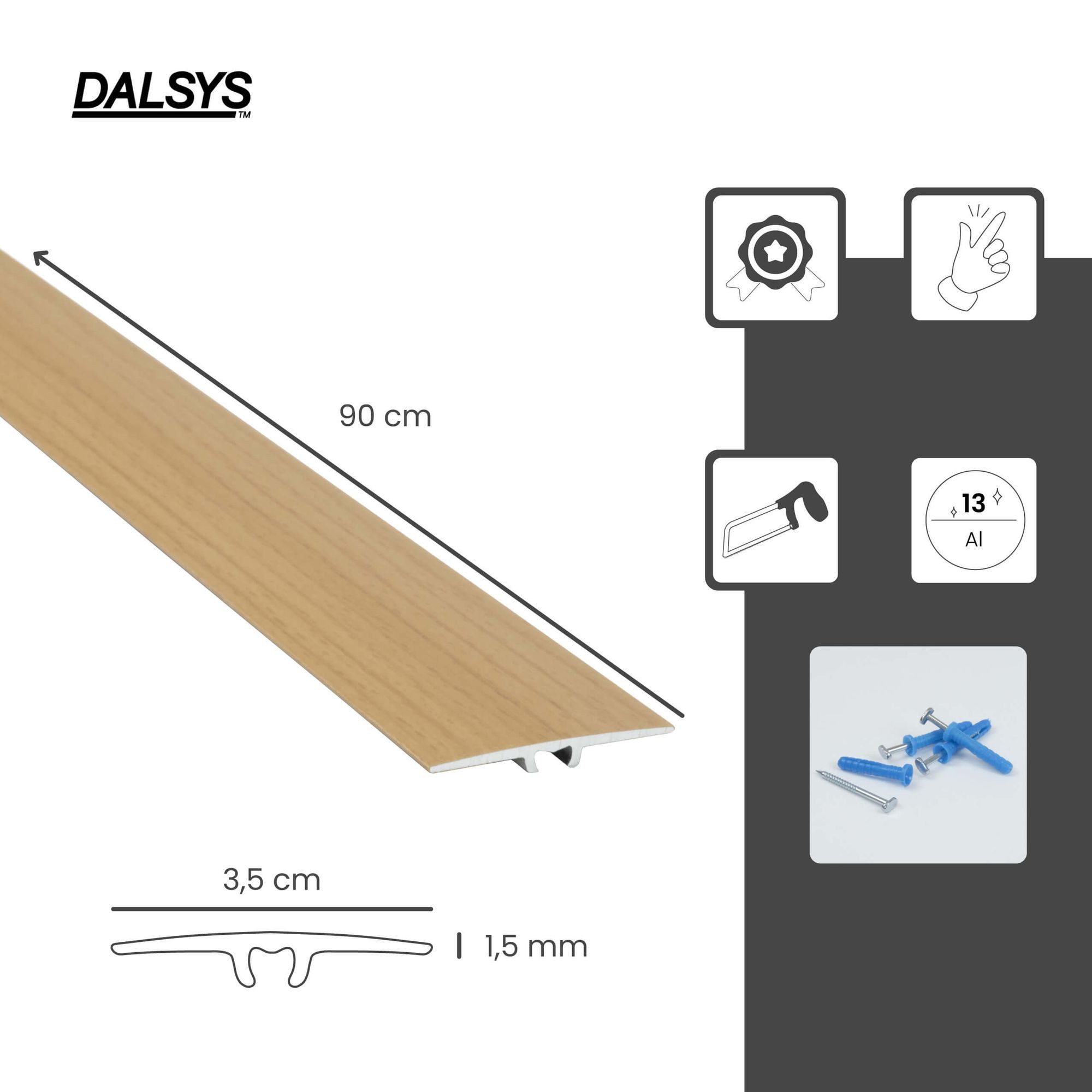 Dalsys Übergangsprofil flach zum Schrauben inkl. Befestigungsmaterial (90cm x 35mm in der Farbe Buche, 1-St), aus eloxiertem Aluminium