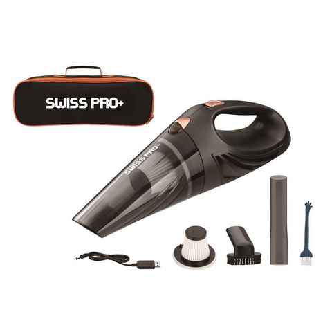 SWISS PRO+ Handstaubsauger Leistungsstarker Autostaubsauger mit hocheffizienter Absaugung, 55,00 W, Beutellos
