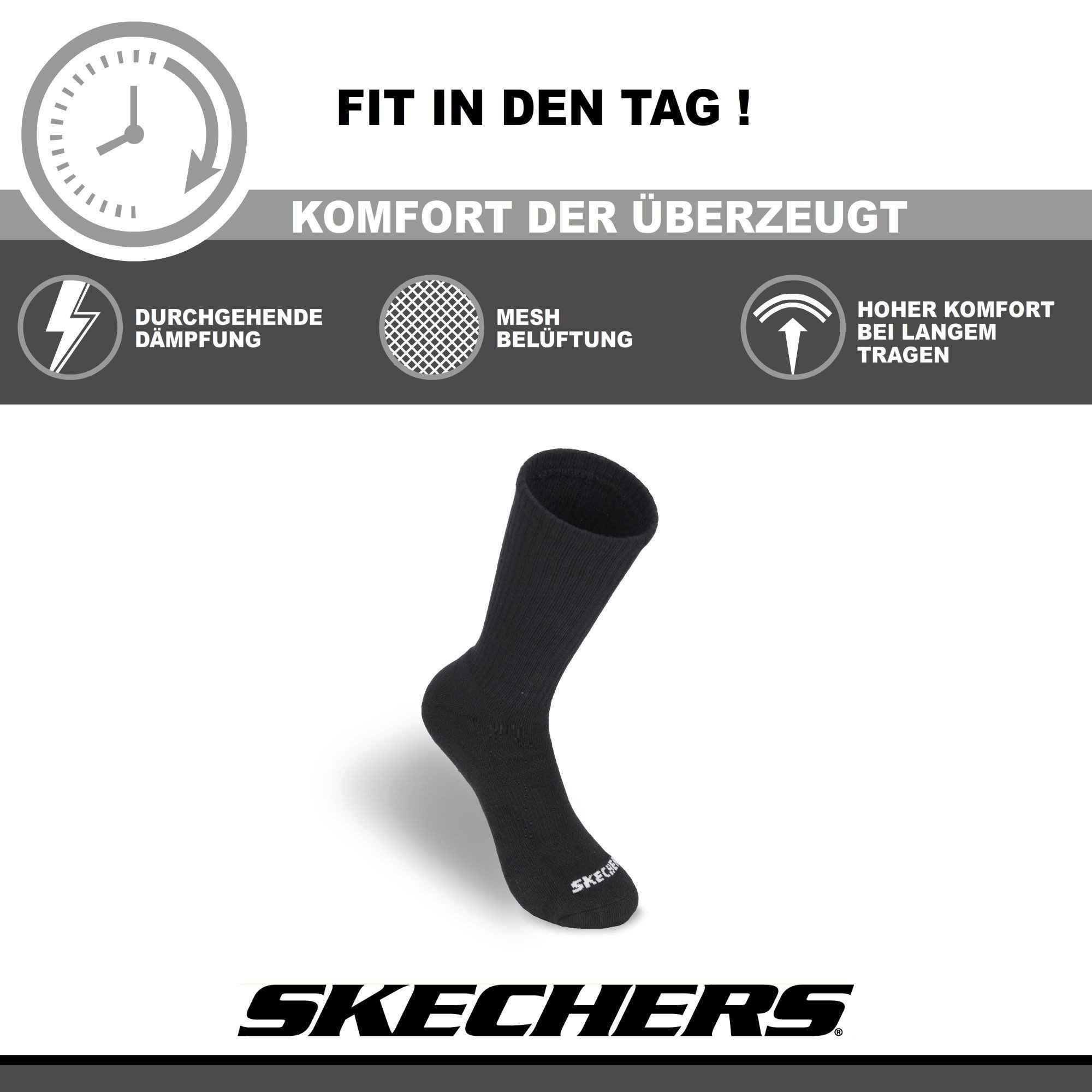 Skechers Wandersocken Herren & Damen - Atmungsaktiv und komfortabel - Robust und Langlebig (6er Pack und 12er Pack) Robustes Material und bequemer Tragekomfort - Fußgewölbe-Unterstützung