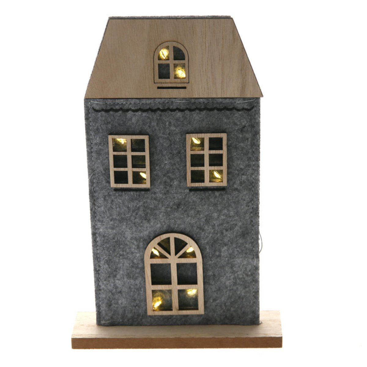 finehomegarden Dekoobjekt Lichterhaus mit LED Filzhaus 15x4cm H24cm grau/natur Filz Weihnachten (1 St), Herbst Dekoration Winter