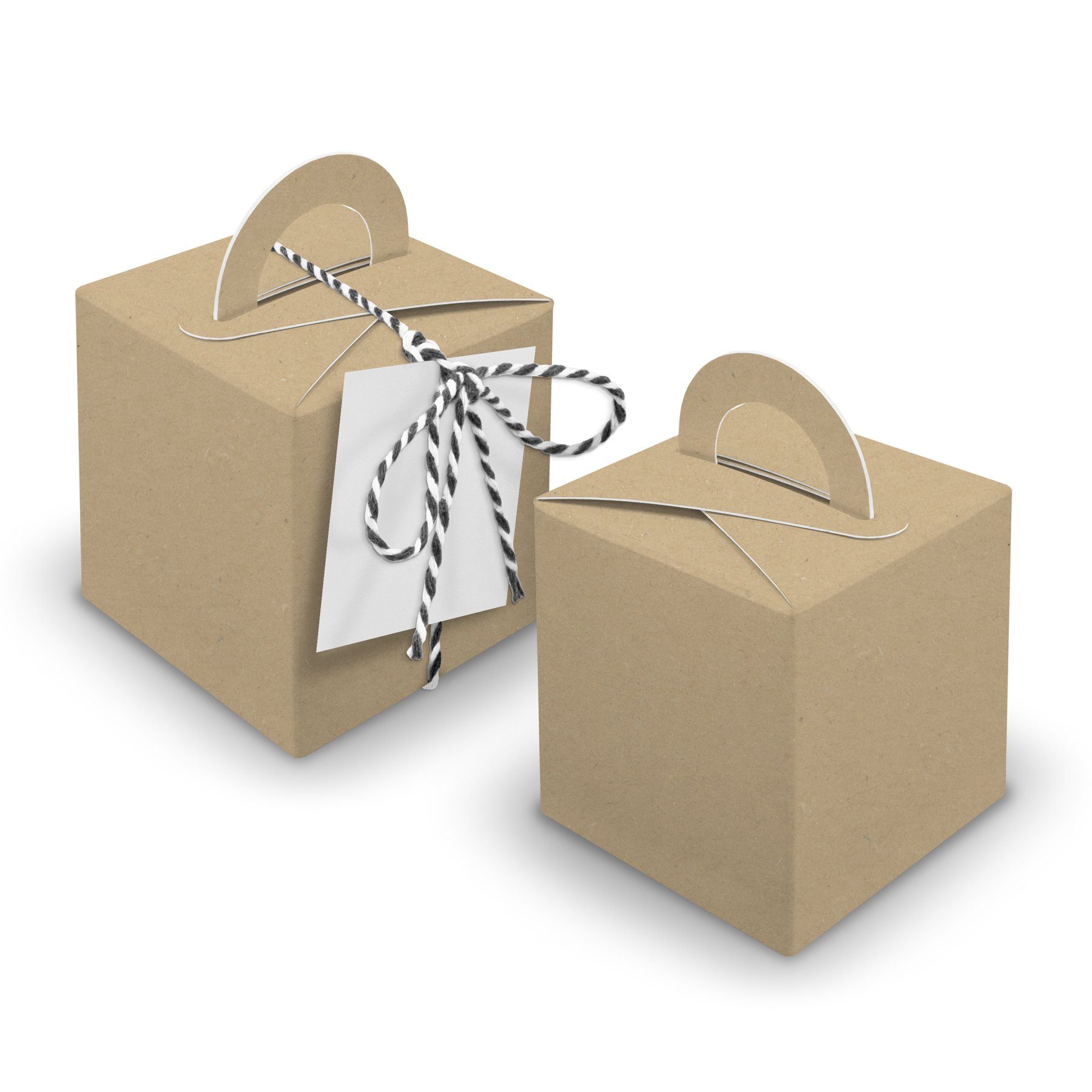 itenga Geschenkpapier V32 24x Würfelbox mit Griff braun + Garn schwarz + Anhänger | Geschenkpapier