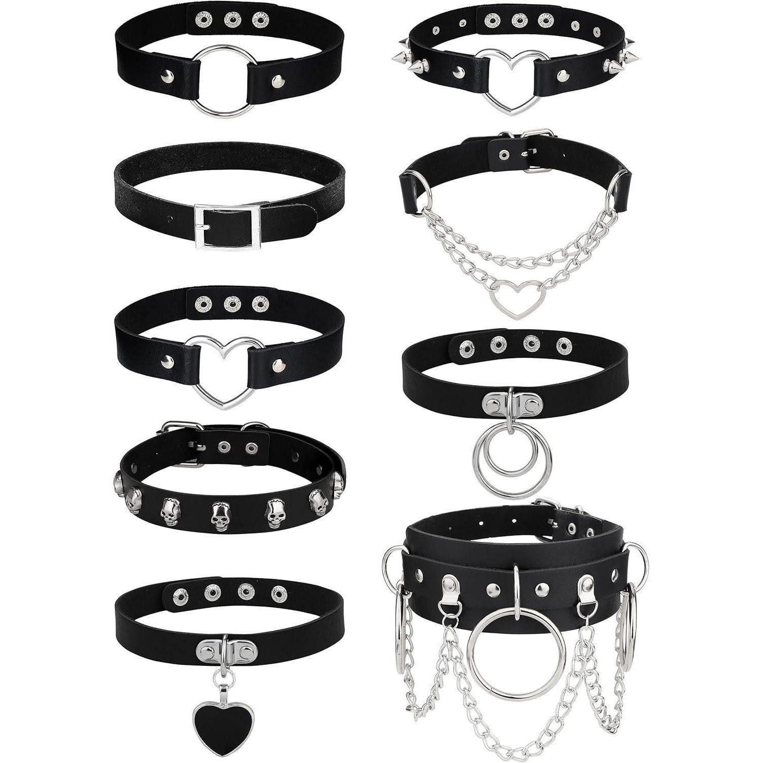 LuxusKollektion Choker-Set Gothic Choker Set Damen PU Leder Schwarz Nieten Rock Verstellbar