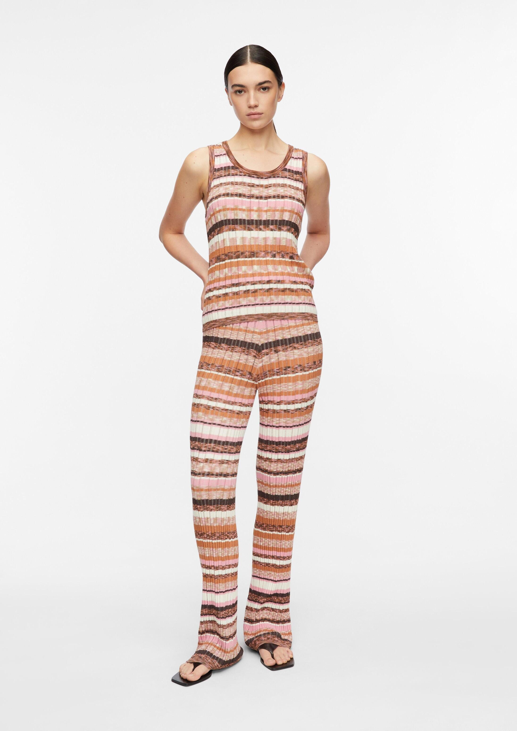 comma Chinos Hose Gestreifte Hose aus Ajourstrick