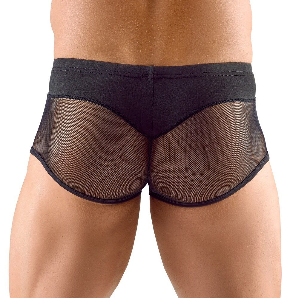 Svenjoyment Boxershorts Boxershorts halb transparent - schwarz (1-St) Obenrum blickdichte Mikrofaser, Untenrum transparentes Netz