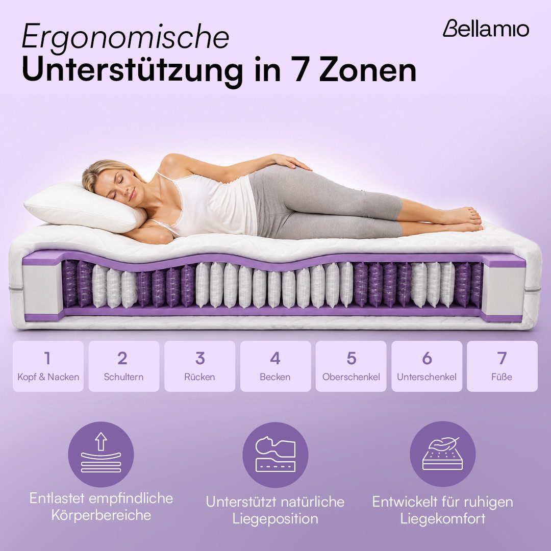 Taschenfederkernmatratze Lift mit Komfortschaum, 7 Zonen Matratze, Bellamio, (90x200 cm, CE-zertifiziert), Schaumstoffmatratze H3 atmungsaktiv & wendbar