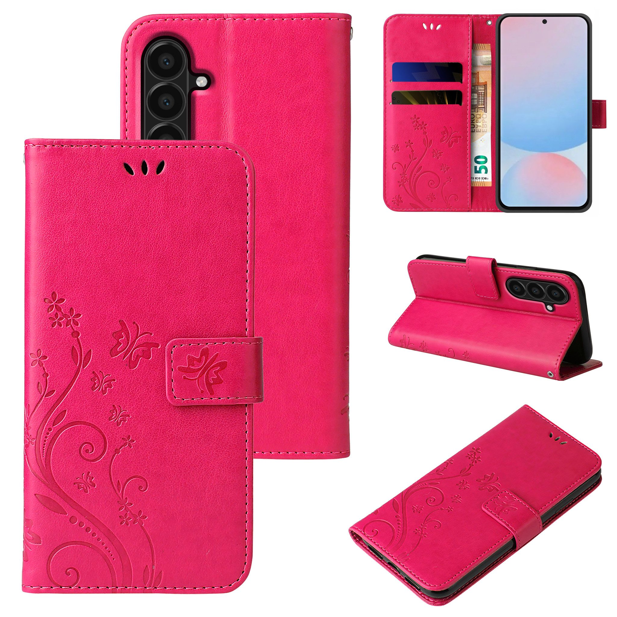Tec-Expert Handyhülle Cover Tasche Hülle für Samsung Galaxy A57 5G 6.7 Zoll, 6.7, Klapphülle Case mit Kartenfach Fliphülle aufstellbar, Motiv Blumen