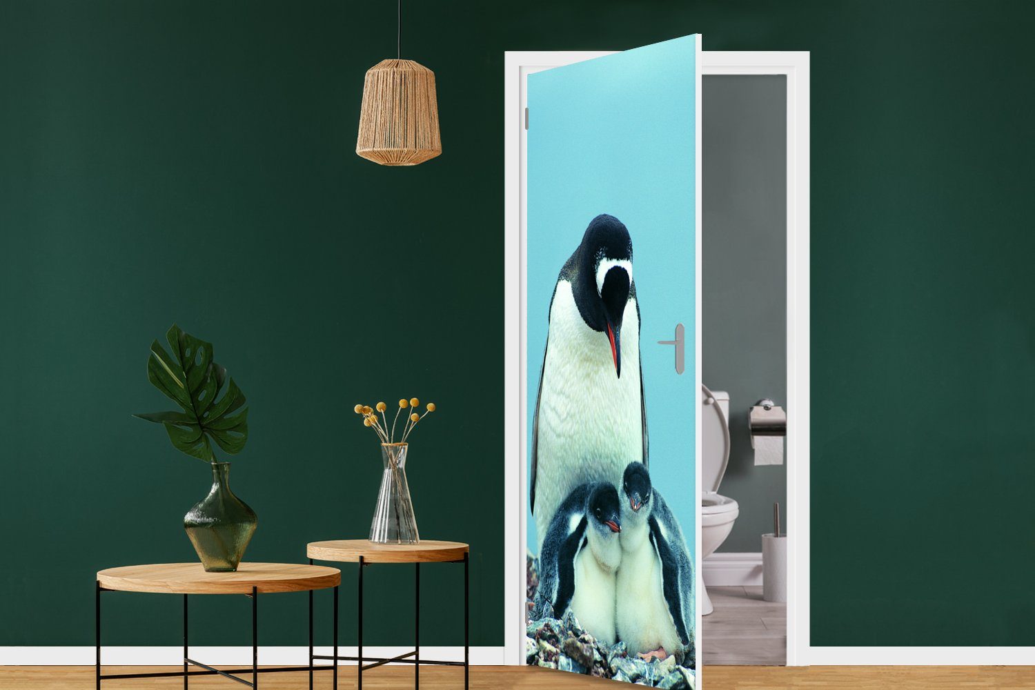 Türaufkleber, Pinguine (1 Türtapete für cm Matt, Fototapete Tür, 75x205 - Küken, bedruckt, - MuchoWow St), Tiere